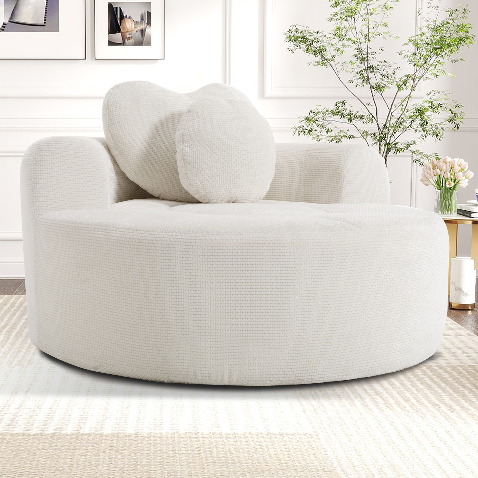 Round Sofa Bed with Memory Foam Sectional Couches for Living Room, Cloud Couch