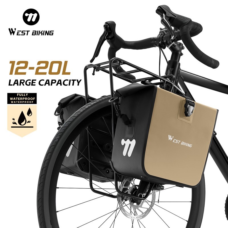 WEST BIKING Full Waterproof Bike Single Pannier Bicycle Front Fork Bag 12-20L
