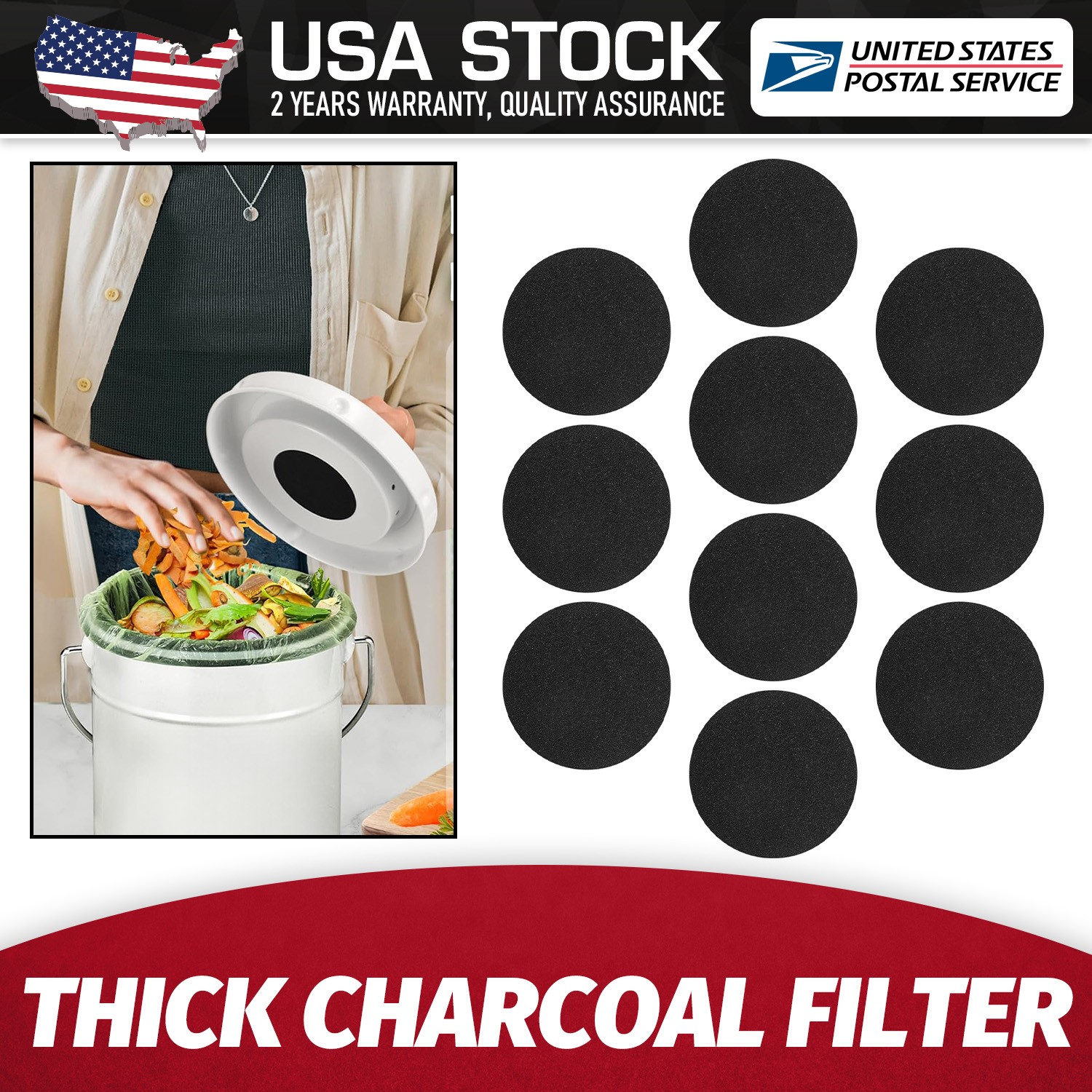 10PCS Charcoal Filter Replacements Kitchen Compost Bin Round 6.7" 0.4" Thick