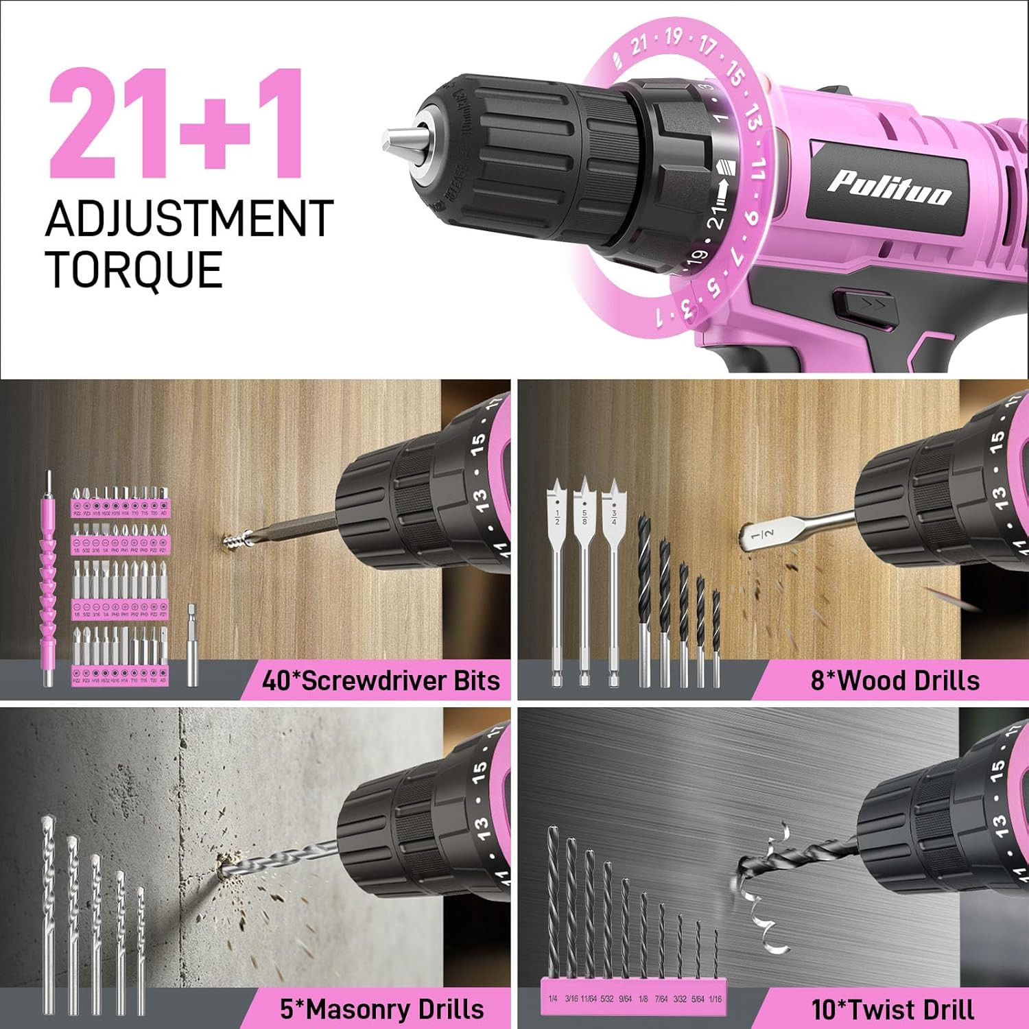 Power Drill Tool Kit with 20V Cordless Drill/Driver, Electric Screwdriver, 2 Bat