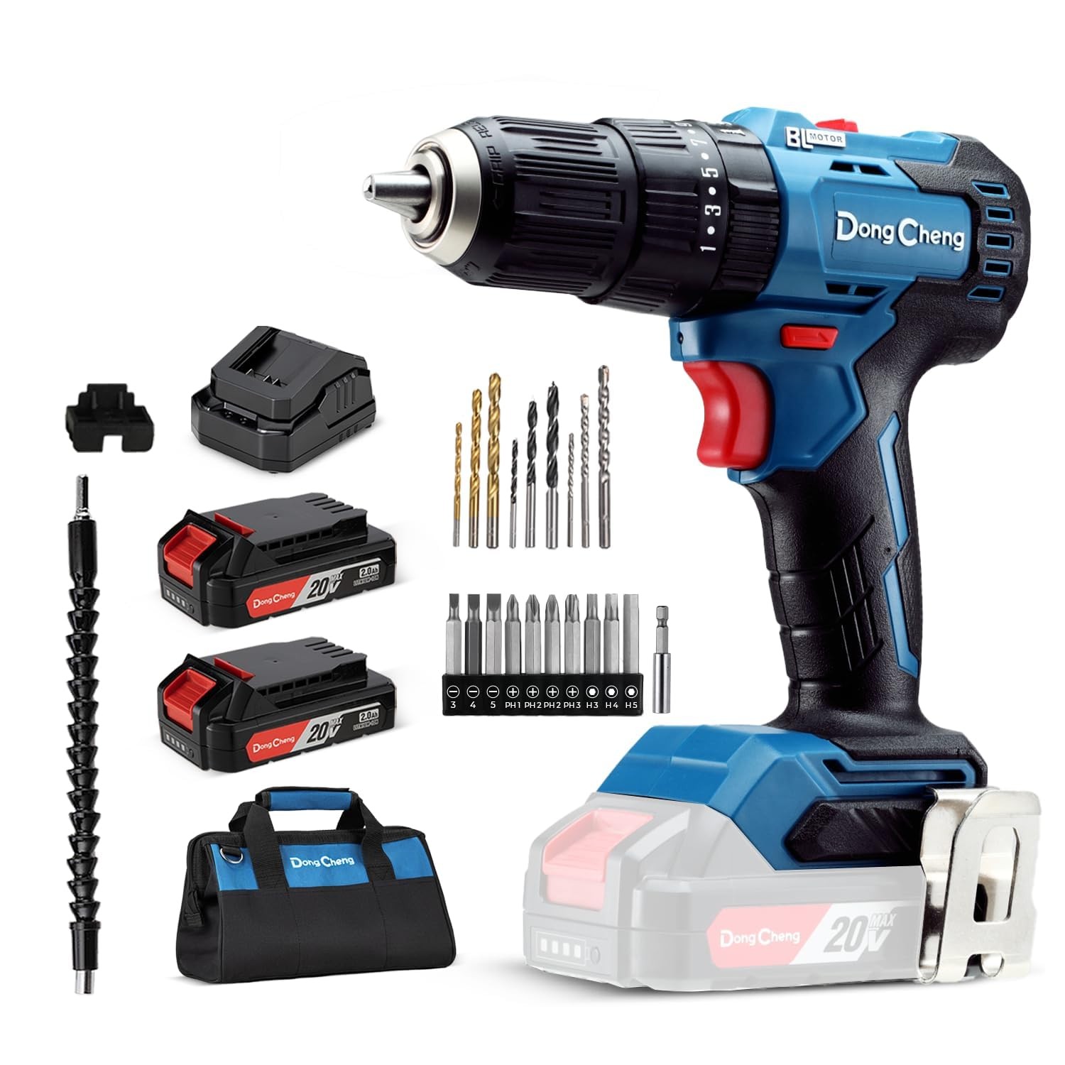Dong Cheng 20V Brushless Heavy-duty Impact Hammer Drill 20V, Blue