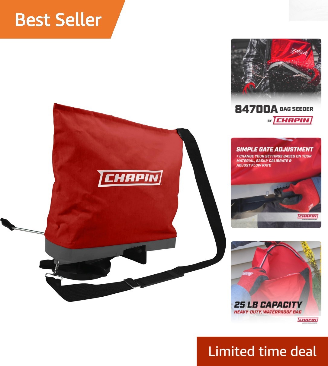 Chapin Professional 25 lb Seed Bag Spreader with Rear Baffle & Adjustable Strap