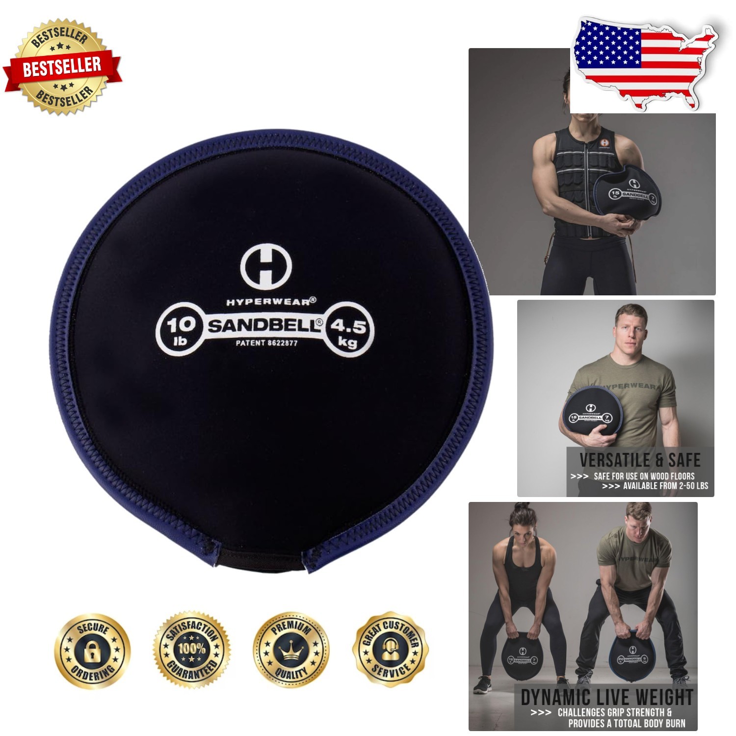 Versatile 10lb SandBell - Neoprene, USA Sand, Home Gym, Functional Fitness