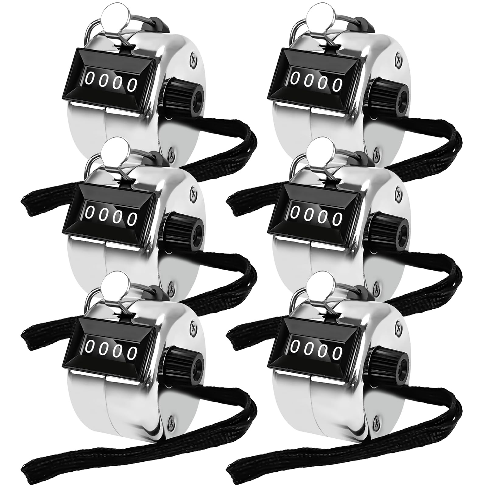 6 Pack Stainless Steel 4-Digit Mechanical Tally Counter with Lanyard