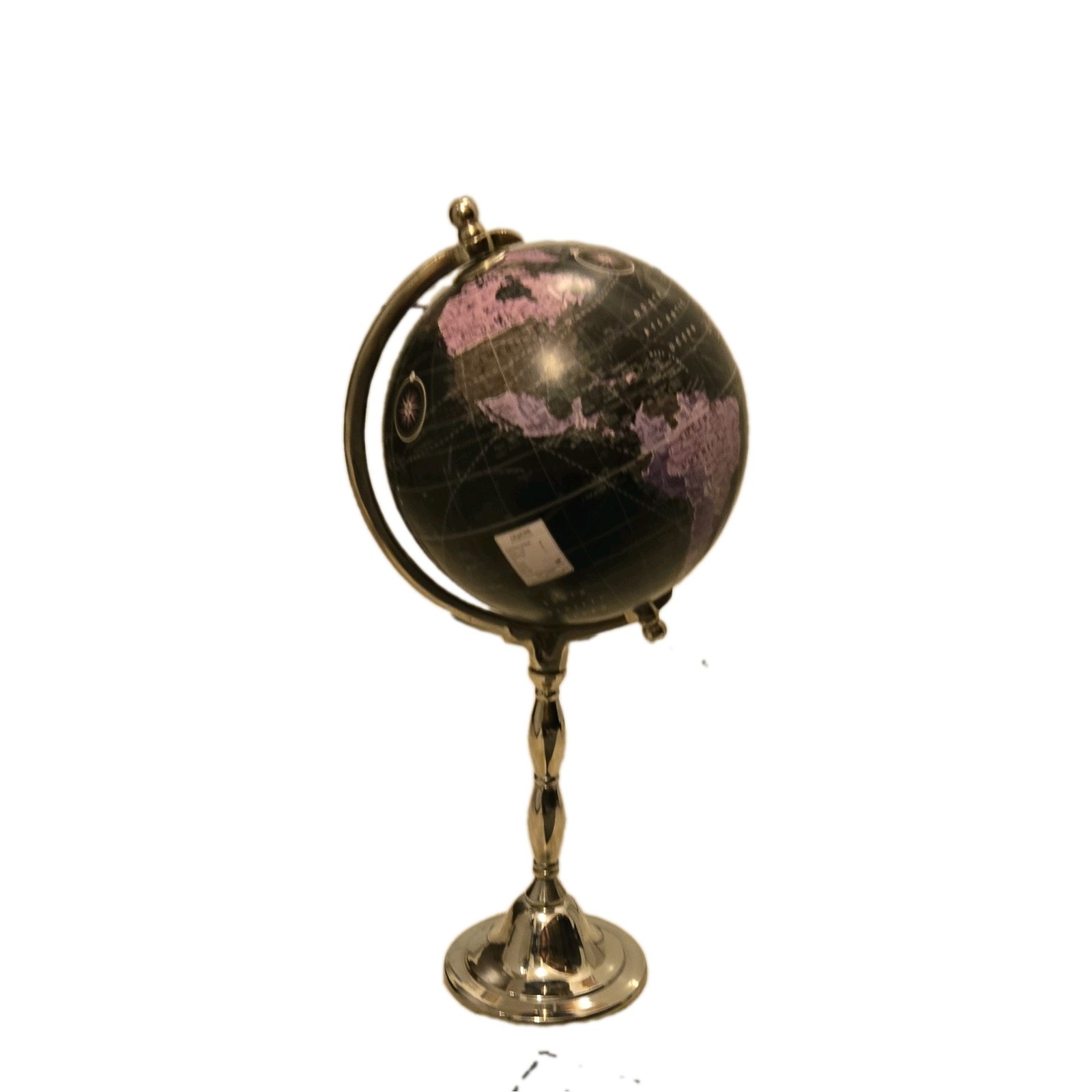 Decorative Tabletop World Globe, Black/Purple/Silver w/ Metal Base Stand.