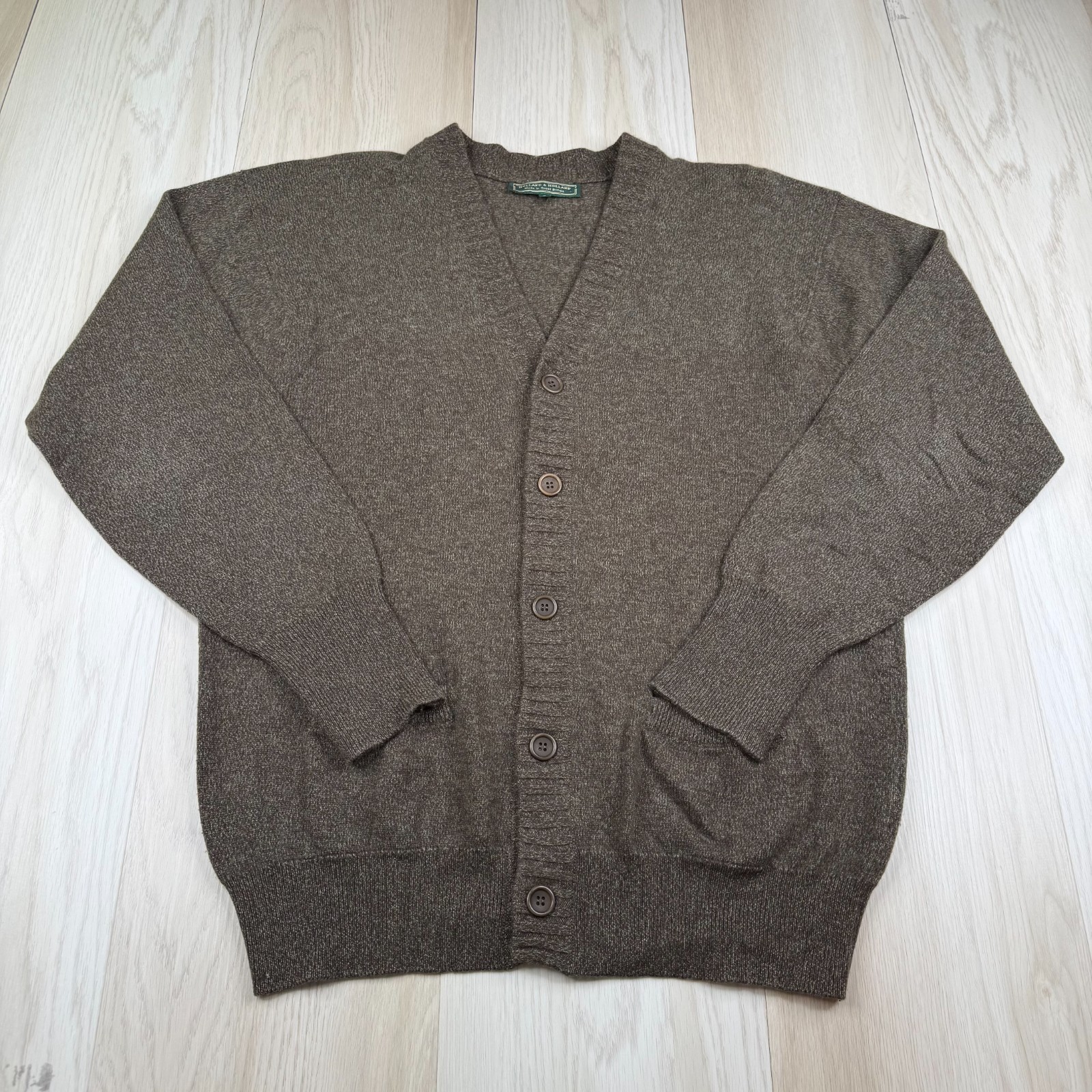 Holland & Holland Mens Brown V-Neck Button Front Cashmere Cardigan Sweater L