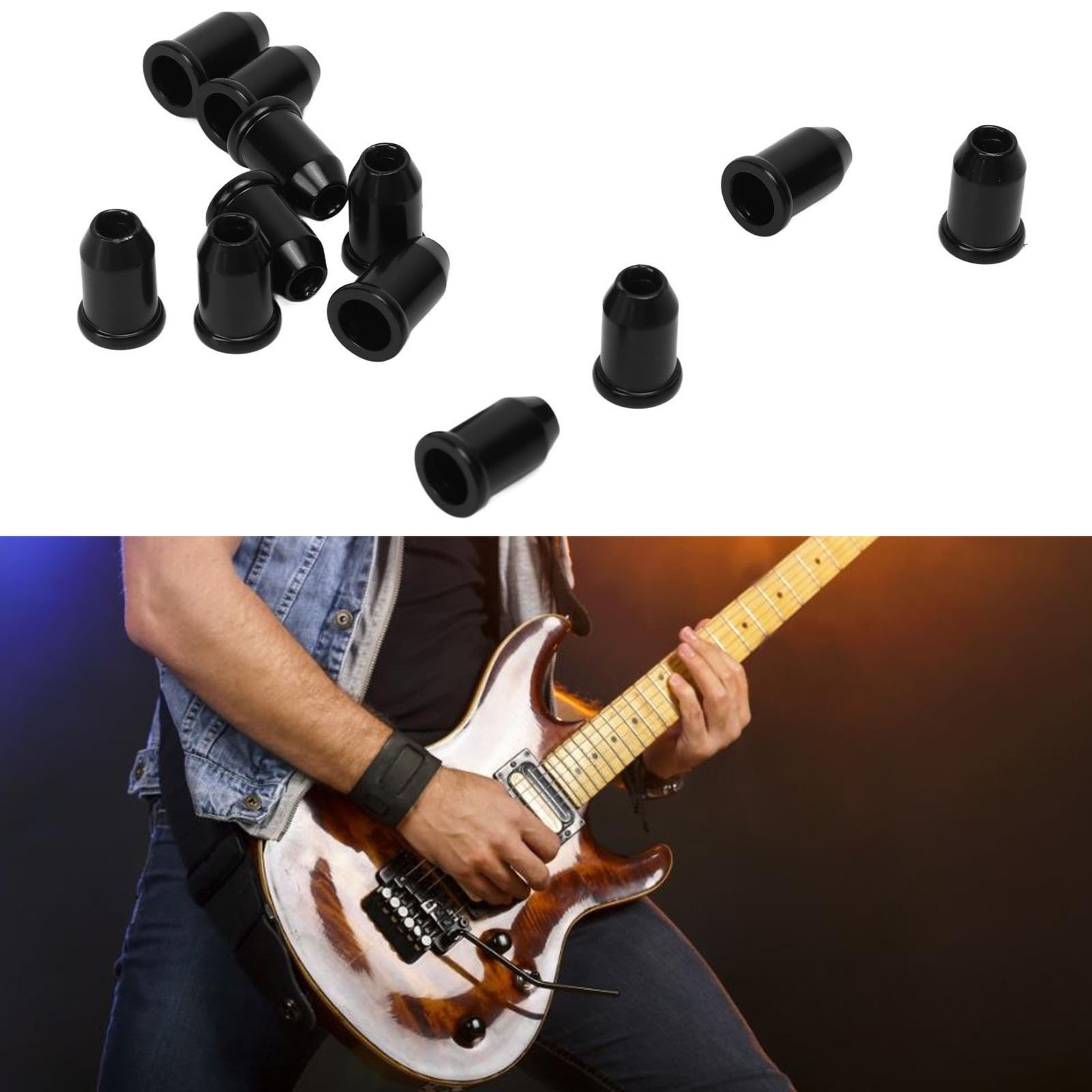 (Black)12x Guitar Ferrules String Cap Mounting Buckle Through Body Bushing ECA