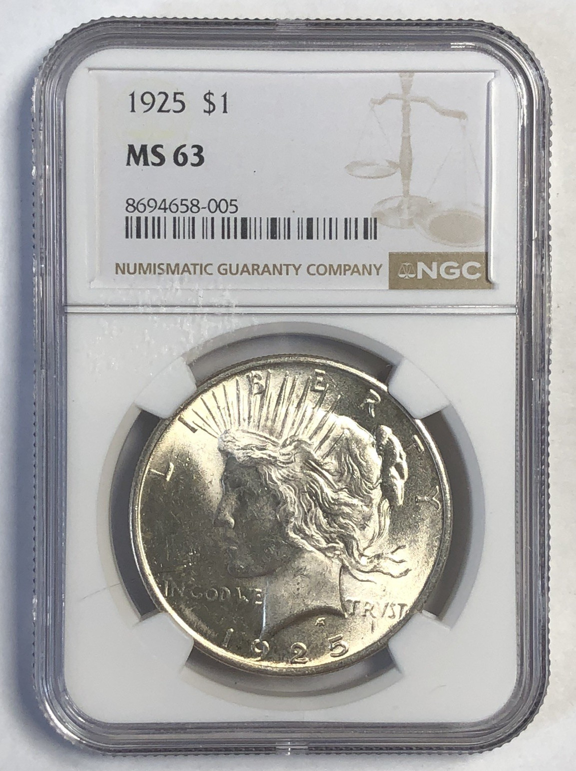 1925 Peace "NGC MS63"🔥LUSTEROUS OBV/REV/ STUNNING COIN/ CRISP WHITE💥💥✅