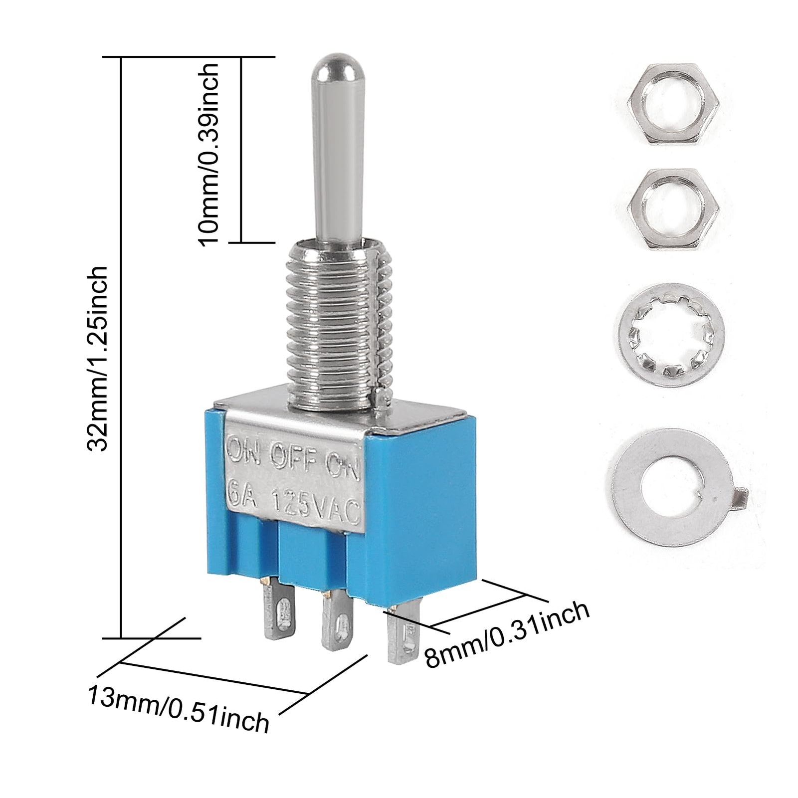 DWEII 20Pcs SPDT Mini Toggle Switch 3 Pin 3 Position ON/Off/ON Miniature...