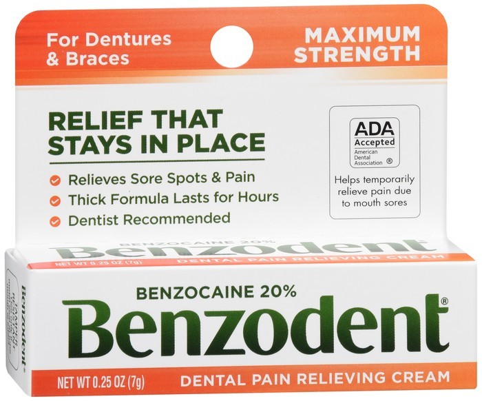 Benzodent Dental Pain Relieving Benzocaine 20% Cream Maximum Strength 0.25 OZ