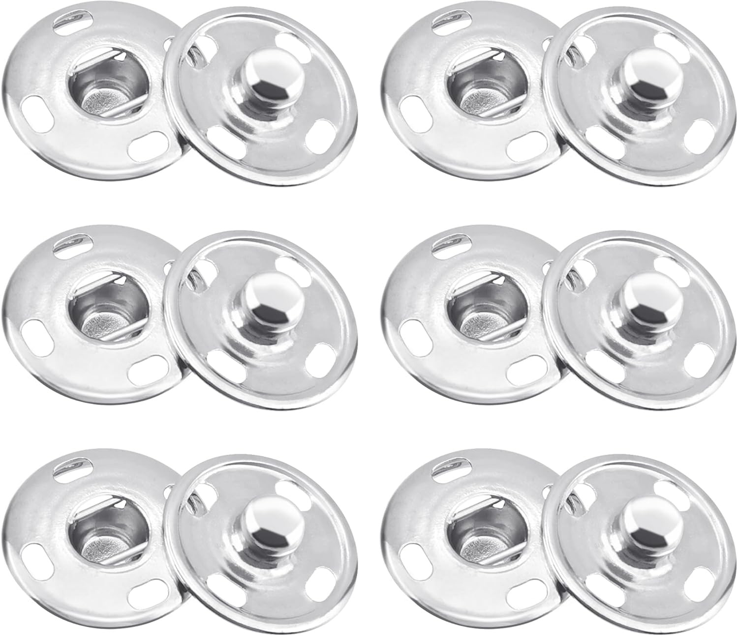 6 Sets Sew on Snap Buttons, Rustproof Metal Snap Buttons Fasteners Press Stud...
