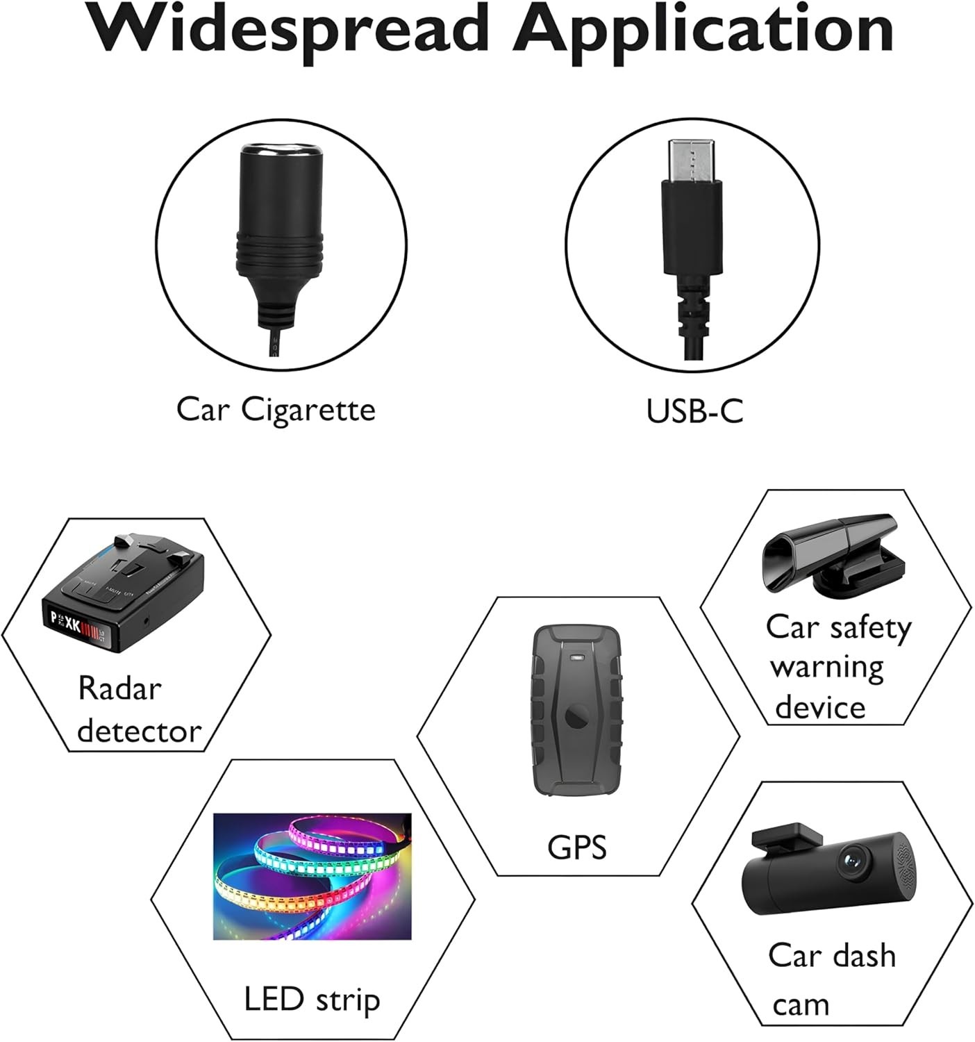 12V USB-C Car Cigarette Adapter - 65W PD Power Cable