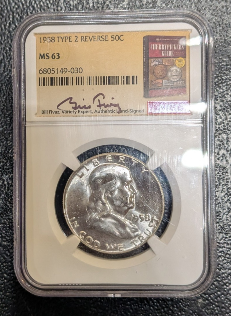 1958 TYPE 2 REVERSE 90% MS 63 FRANKLIN HALF DOLLAR NGC