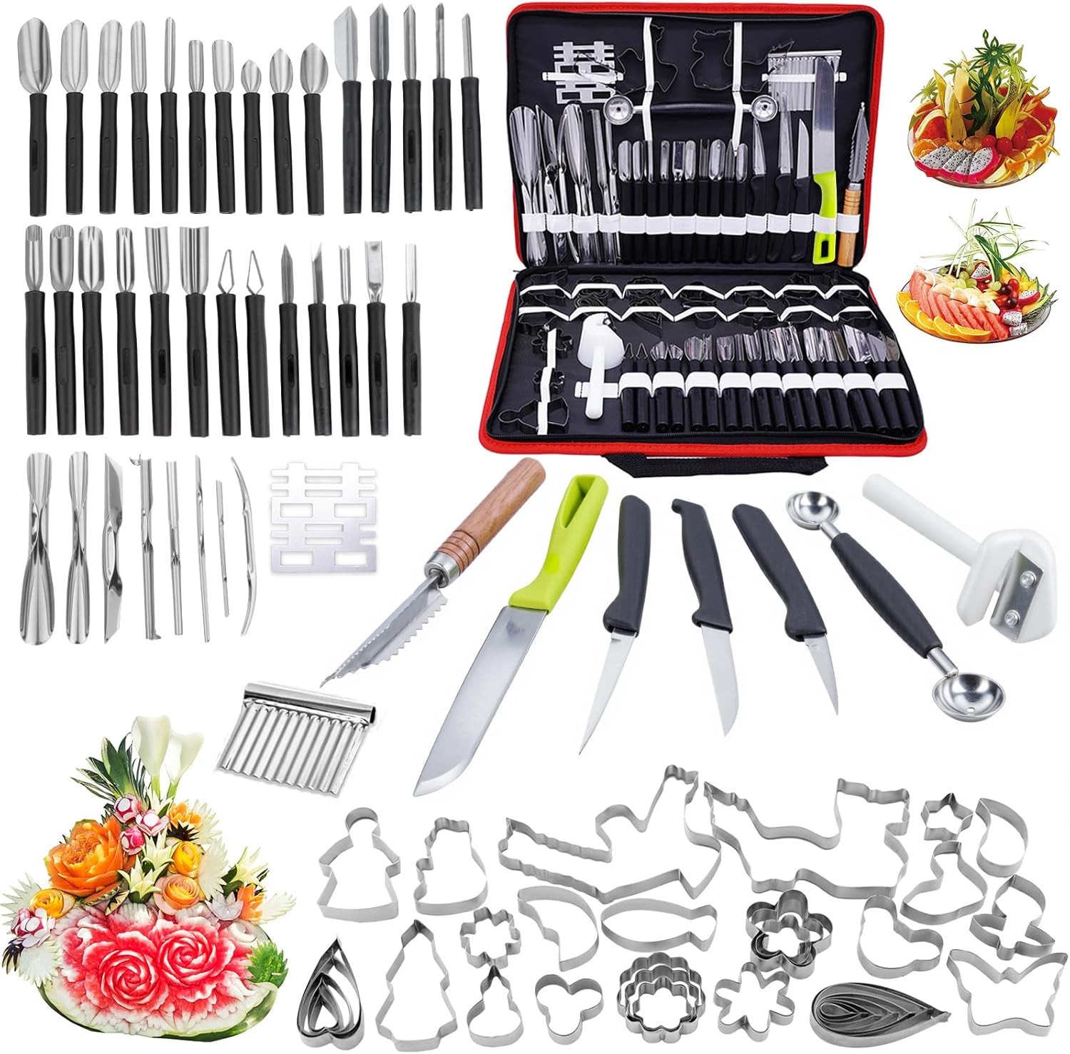 80-Piece Stainless Steel Fruit Carving Tools Set - 2", 80PCS++Cloth Bag