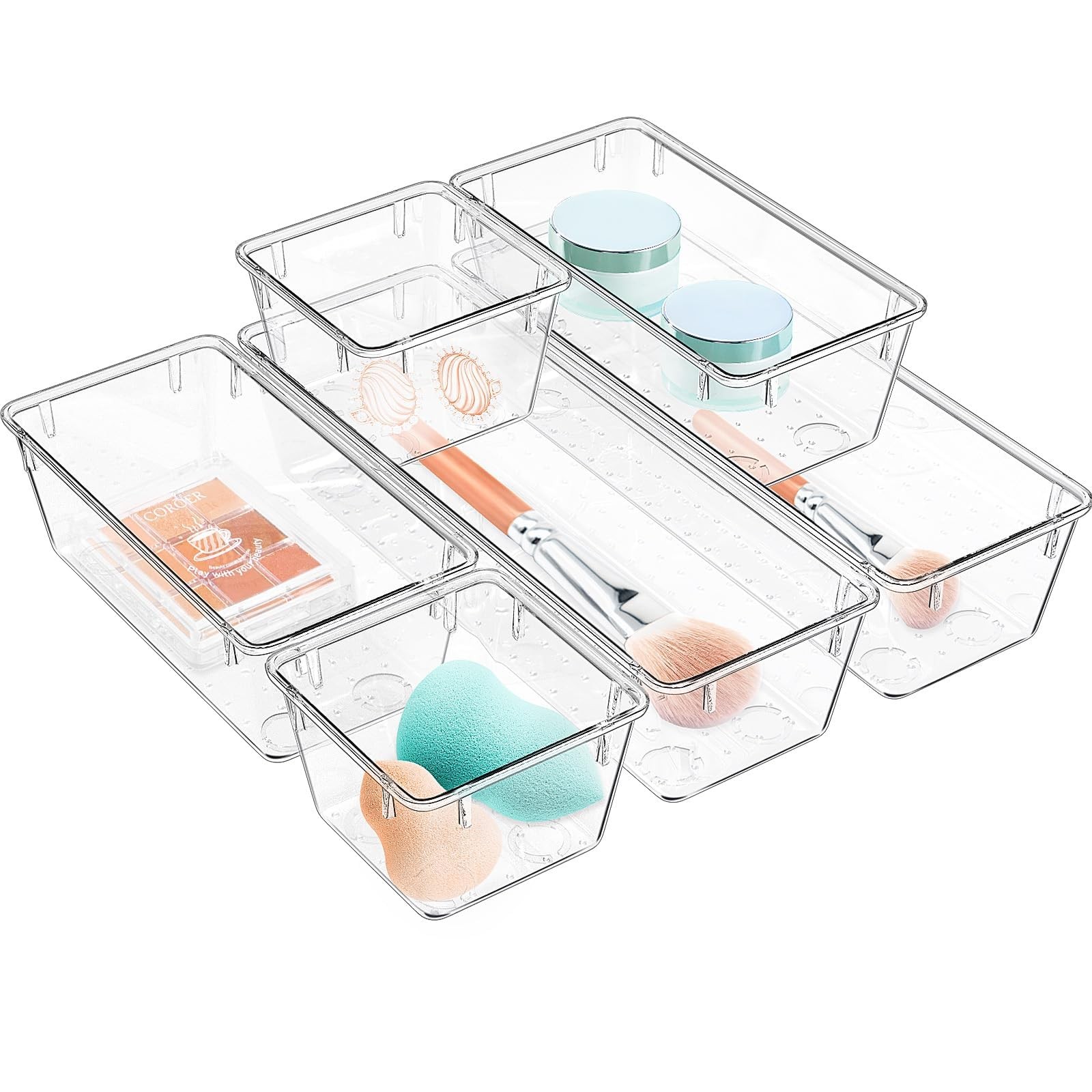 WOWBOX 6 Pack Clear Drawer Organizer Set, Acrylic Drawer Storage Trays, Storage