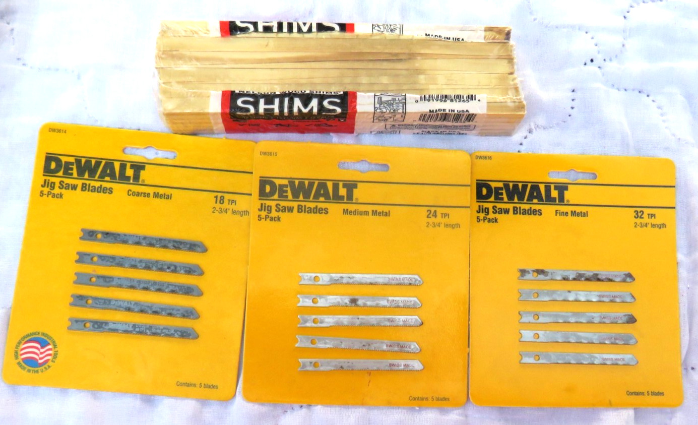 Vintage DeWalt Jig Saw Blades 18 & 24 & 32 TPI 3 Sealed Packages of 5 & 12 Shims