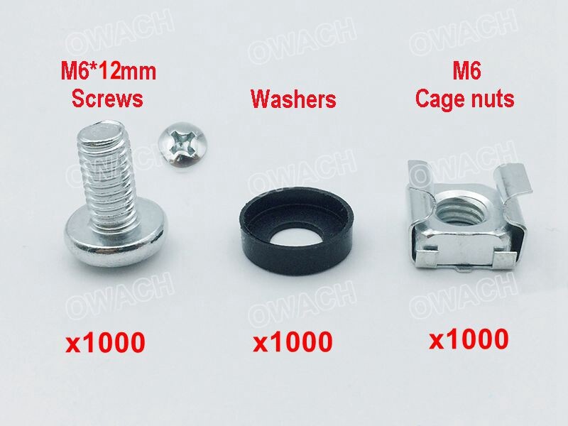 1000 pack- M6 Cage nuts & Screws for server rack shelf cabinet, High Quality