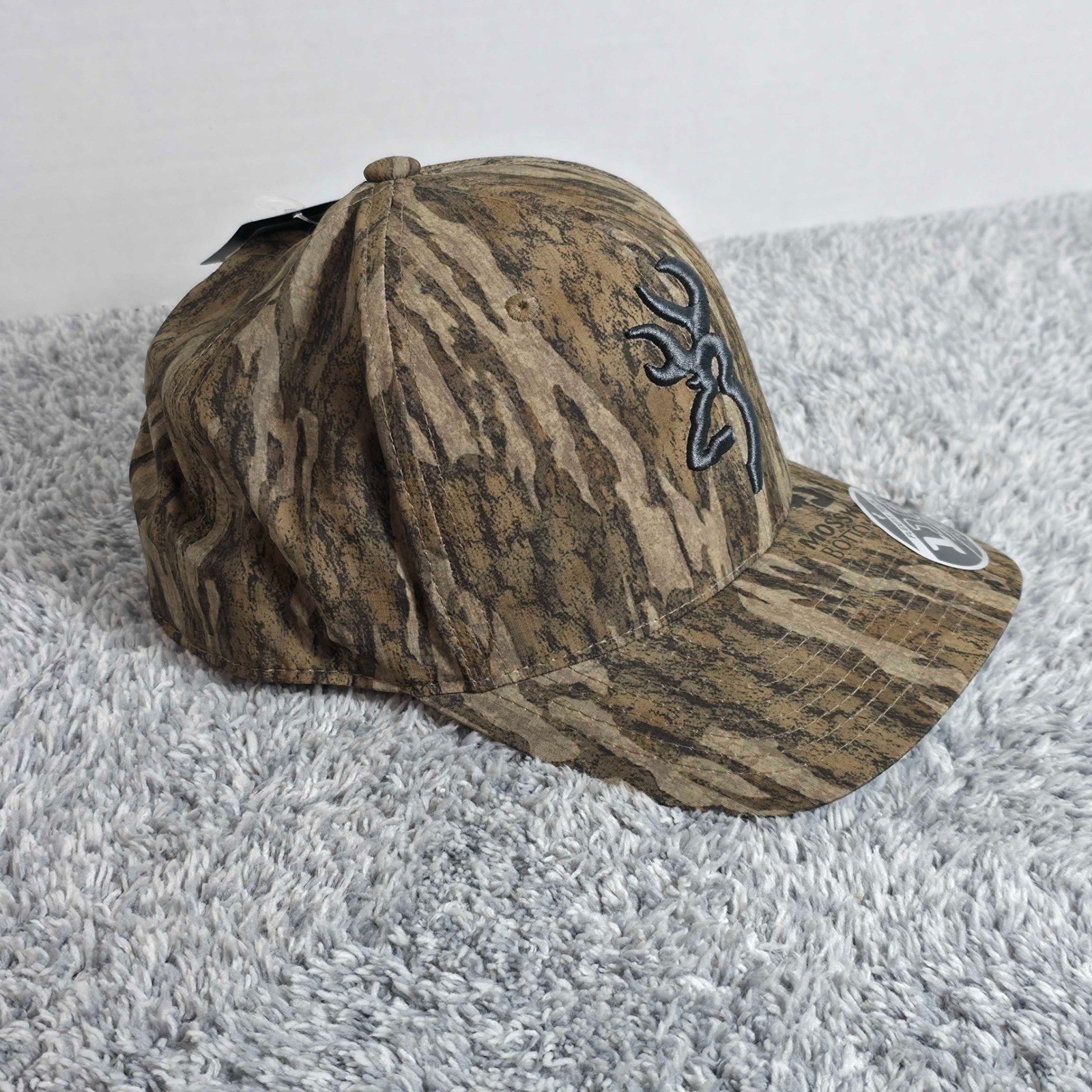 Browning Buckmark Logo Mossy Oak Bottomland Camo Cupped Up Snapback Hat Cap NWT