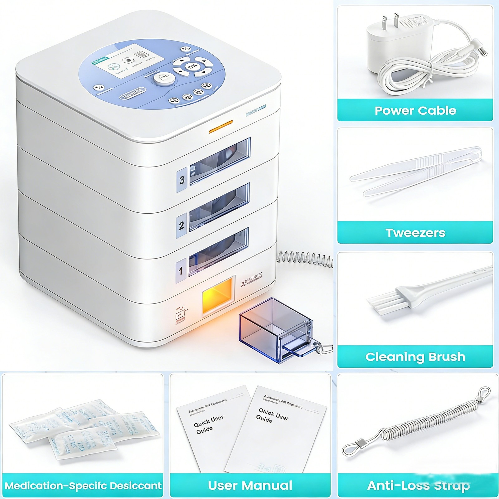 Pill box Automatic Pill Dispenser 42-Day Smart Pill Organizer 3-Tray App Alarm