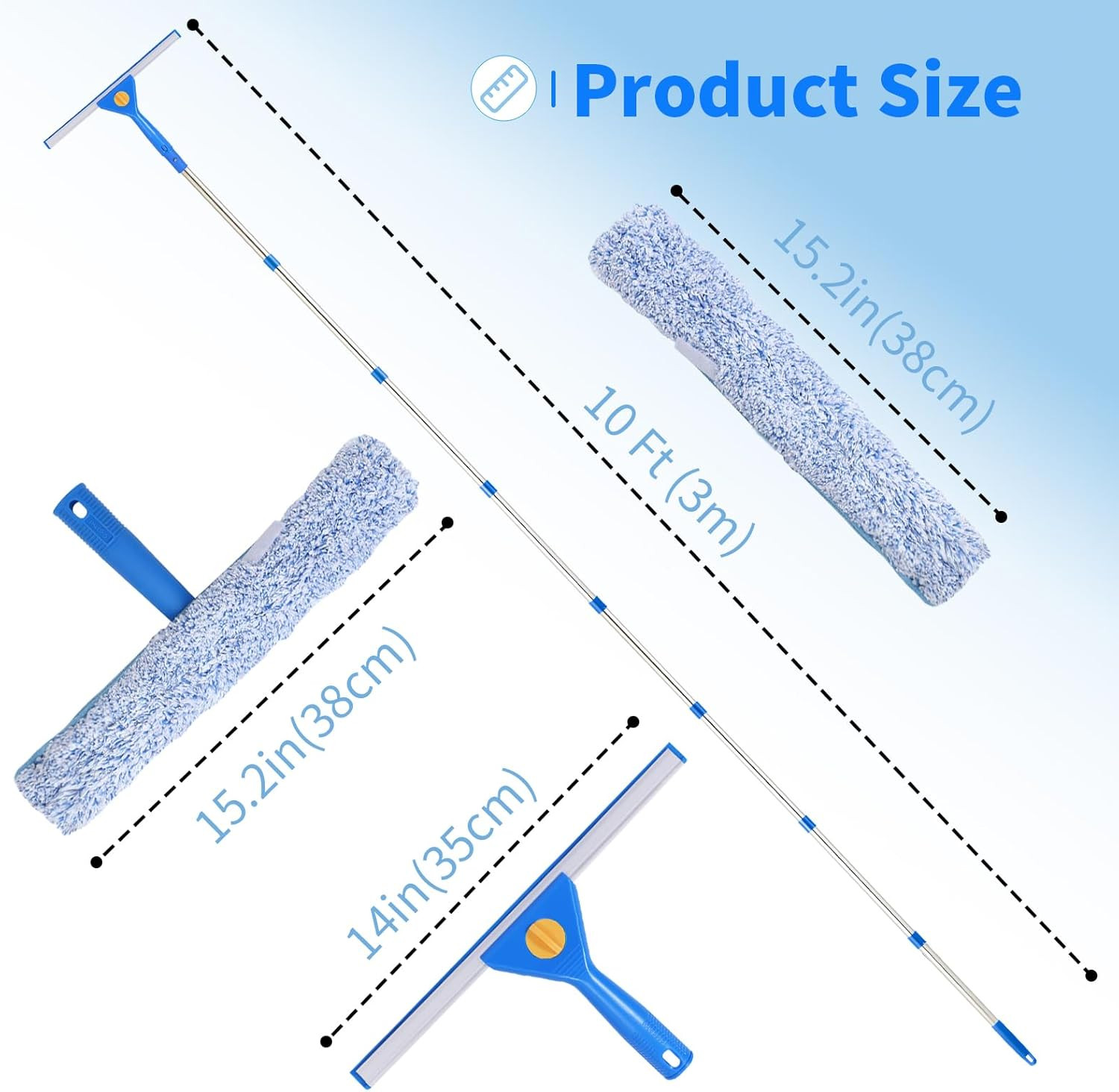 10Ft Window Cleaning Kit Cleaner Tool, Window Washing Equipment with Extensio...