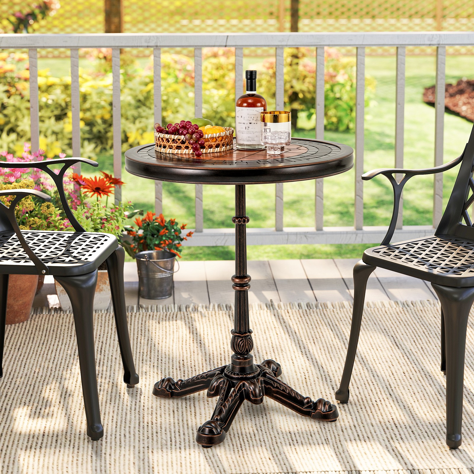 32" Patio Dining Table w/ 1.6" Umbrella Hole & Lid DPC Tabletop for Backyard