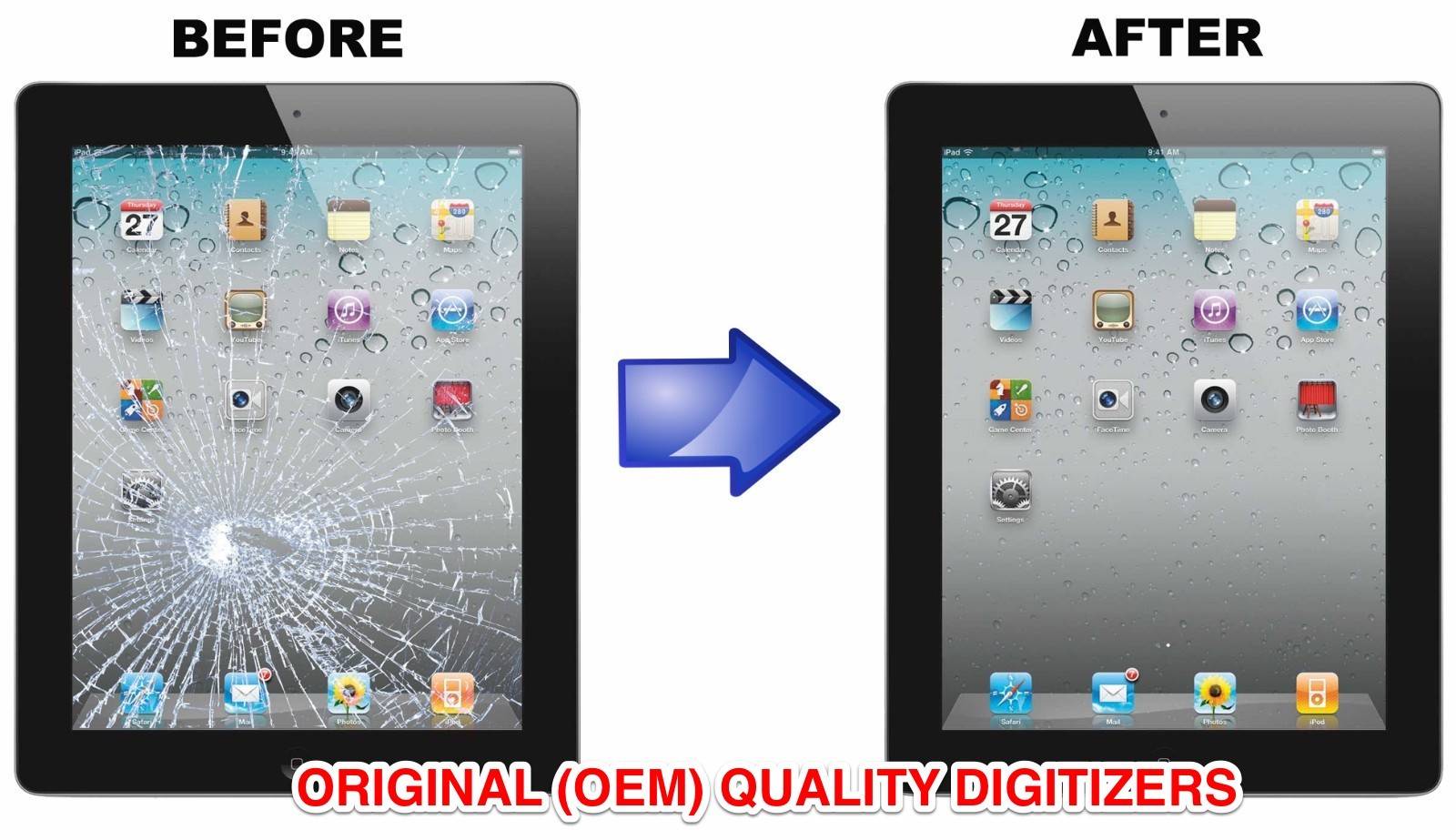 FAST Apple iPad  Repair Service - We Repair Multiple iPad Issues-White or Black