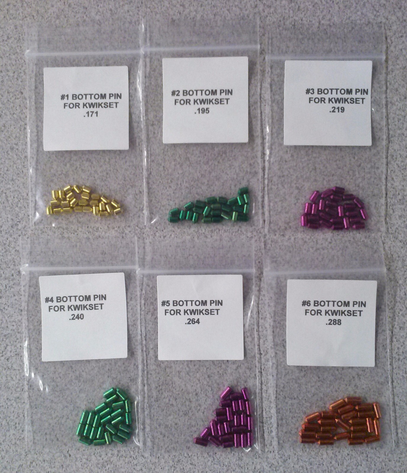 Bottom Pin Refill Packs for Kwikset Lock Rekey Kit. Contains 25 pins each size