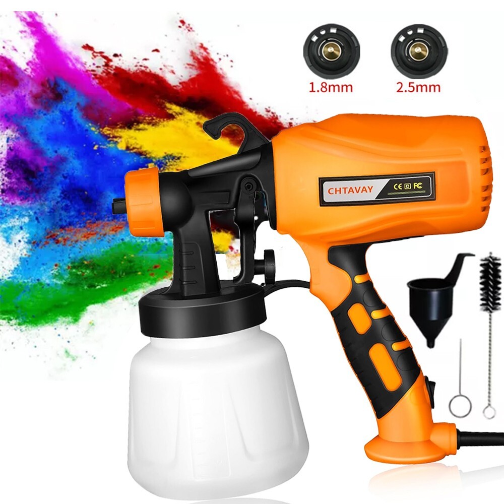 Electric Paint Sprayer HVLP High Power House Painting Paint Gun 2 Nozzles 900ML