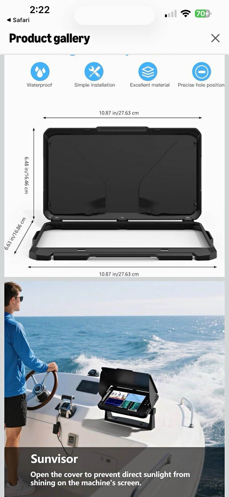 Black Waterproof Sun Visor Cover for Lowrance Eagle 9/Eagle Eye 9 9in
