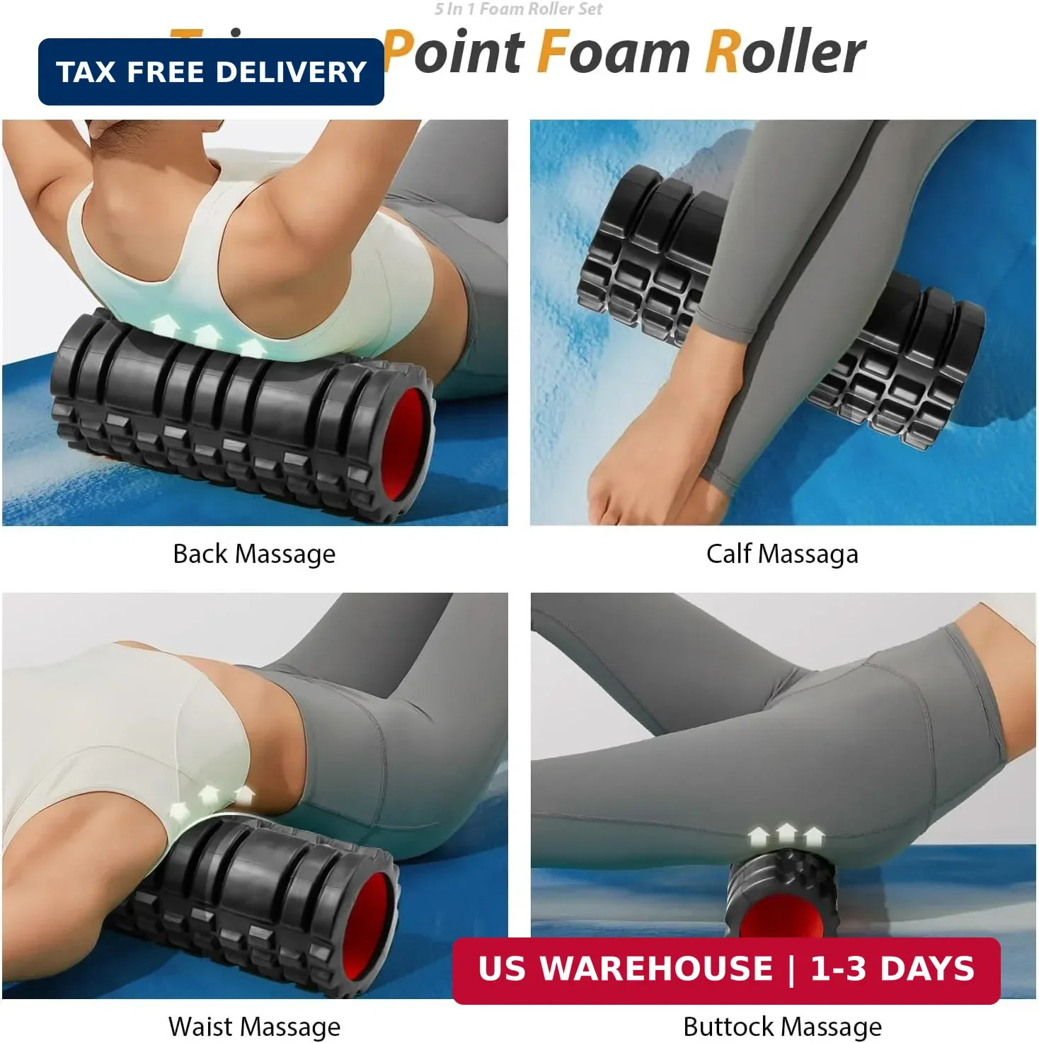 5 in1 Foam Roller Set, Trigger Point Foam Roller Deep Tissue | Massage Roller St
