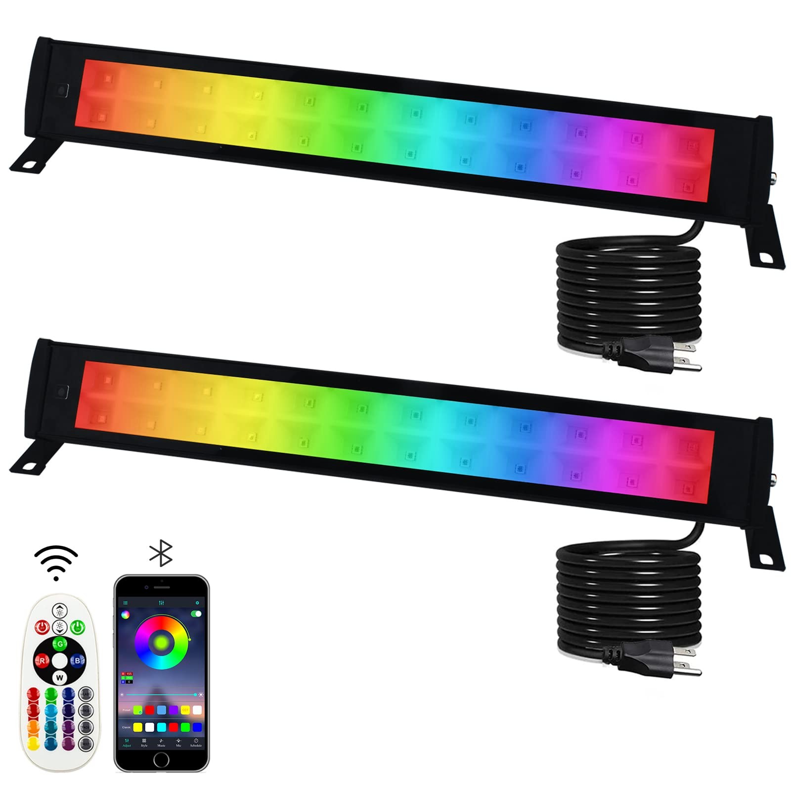 RGB Wall Washer Light 50W 2 Pack Black Stage Wash Timing Music Sync Indmird Warm