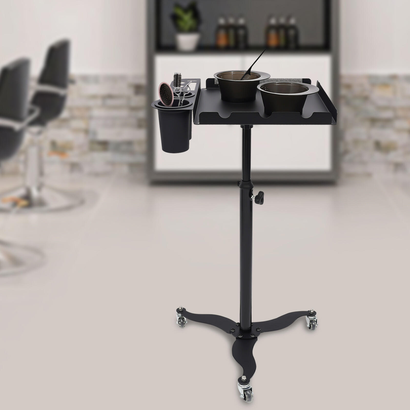 Salon Rolling Tray Beauty Hair Stylist Storage Mobile Trolley Cart with 2 Bowls