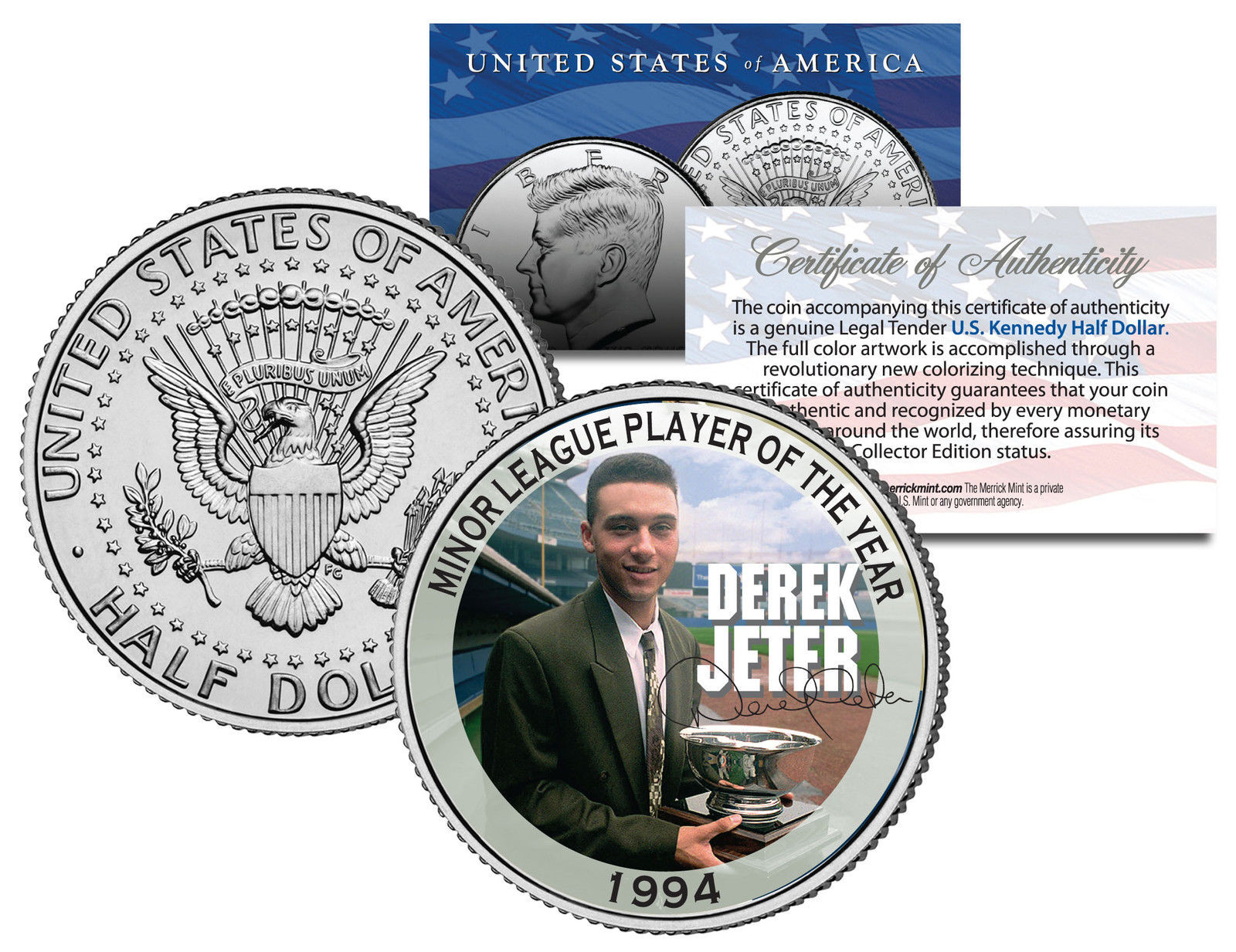 DEREK JETER 1994 Minor League Player of the Year JFK Kennedy Half Dollar US Coin