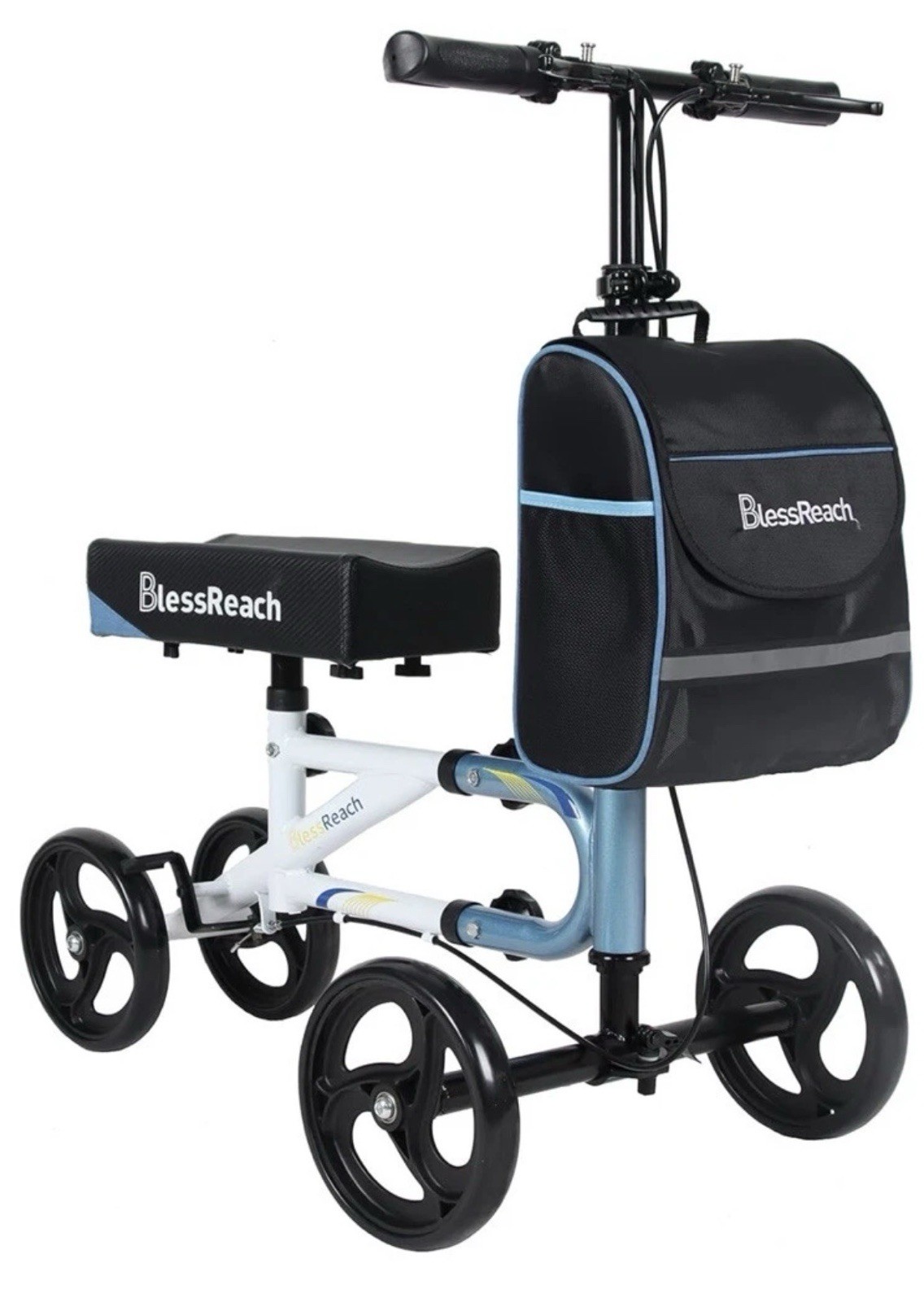 BlessReach Economy Knee Scooter Steerable Dual Brakes.  WB-2111 BLUE/WHITE