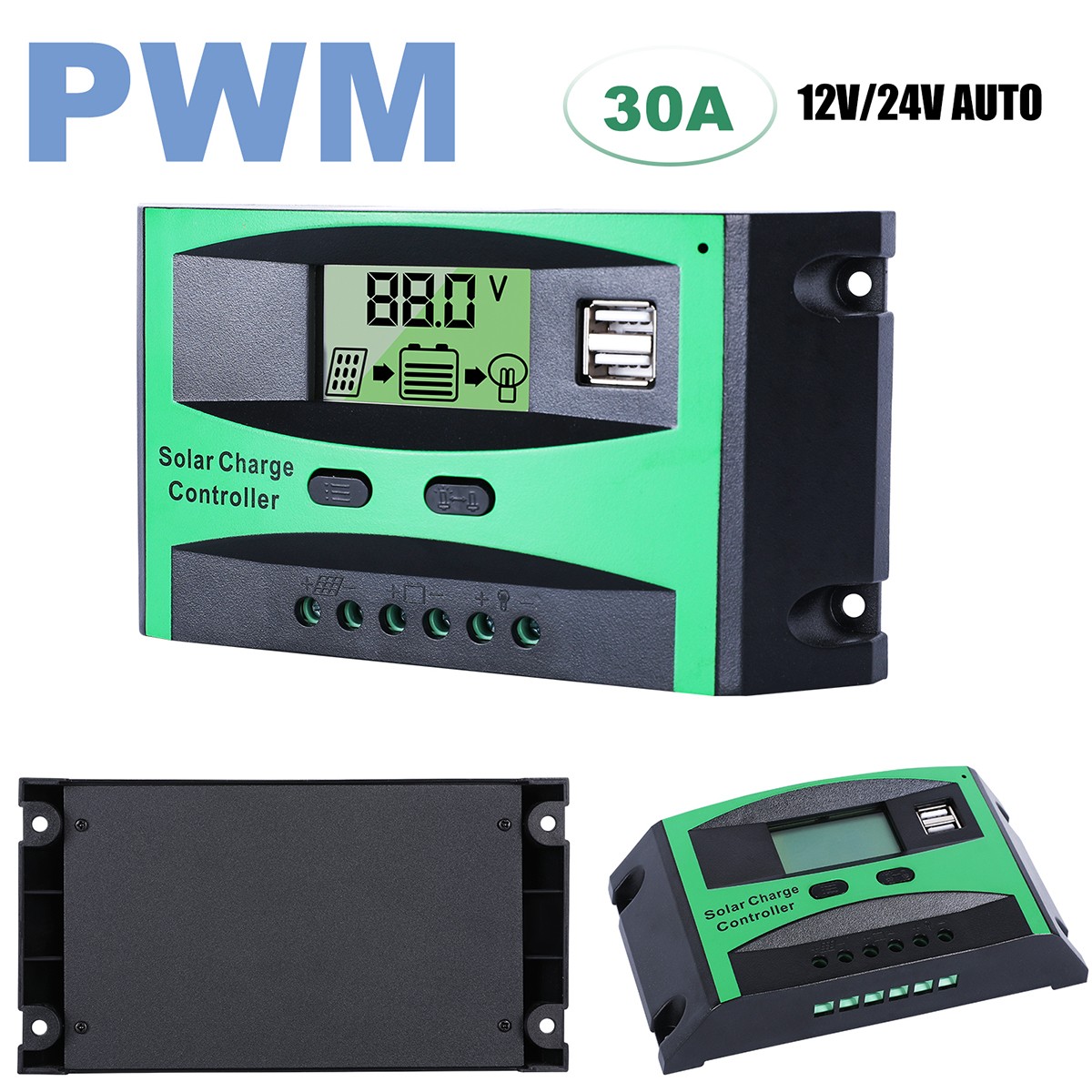 30A Solar Charge Controller Tools 12V/24V Auto Battery PV Regulator US Stock