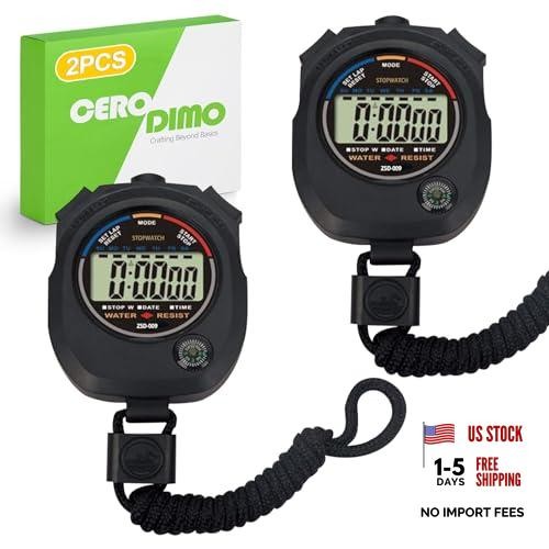 Set of 2 Digital Stopwatch Timers - Large Display with Date, Time