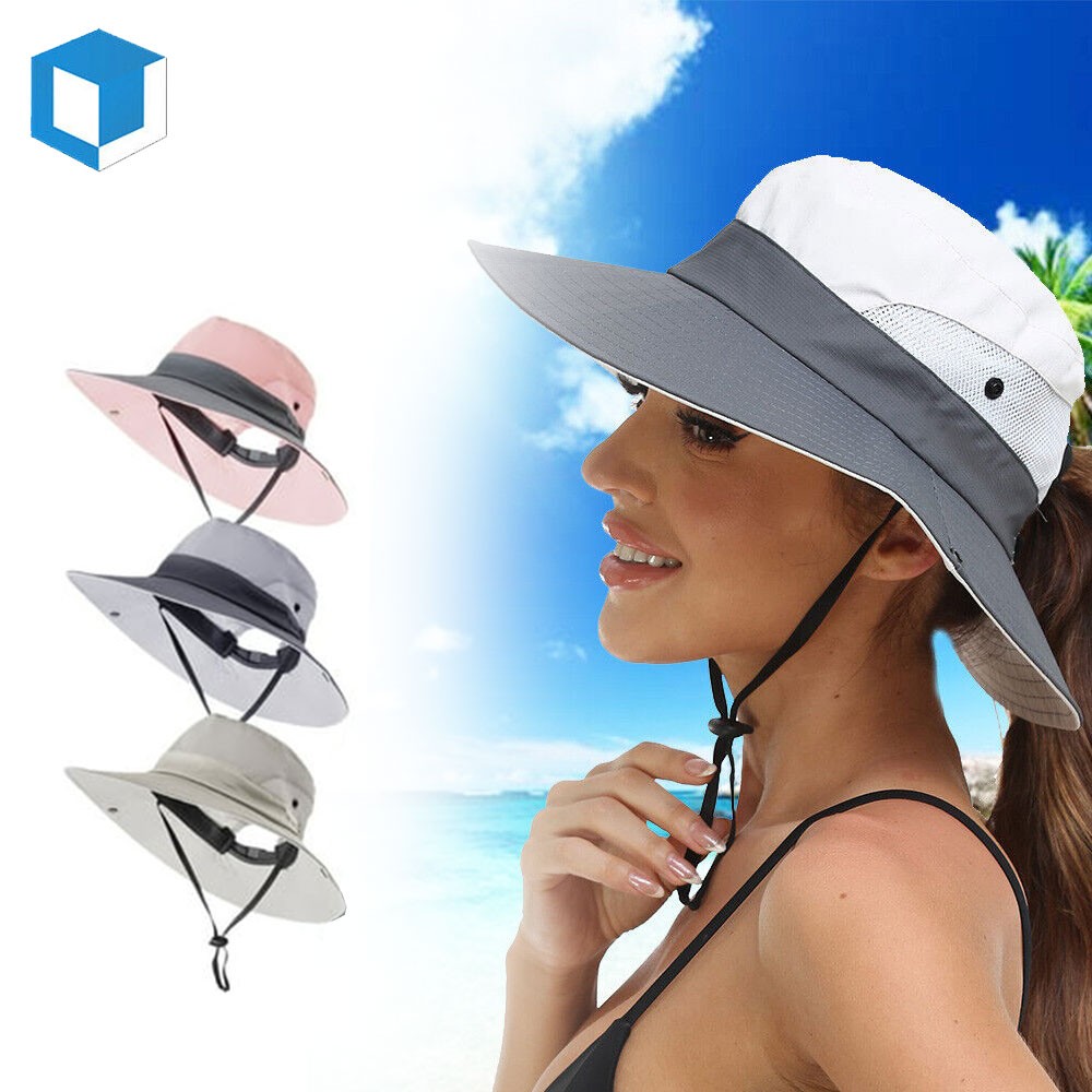 Women's Summer Bucket Hat Boonie Ponytail Wide Brim Sun UV Protection Travel Cap
