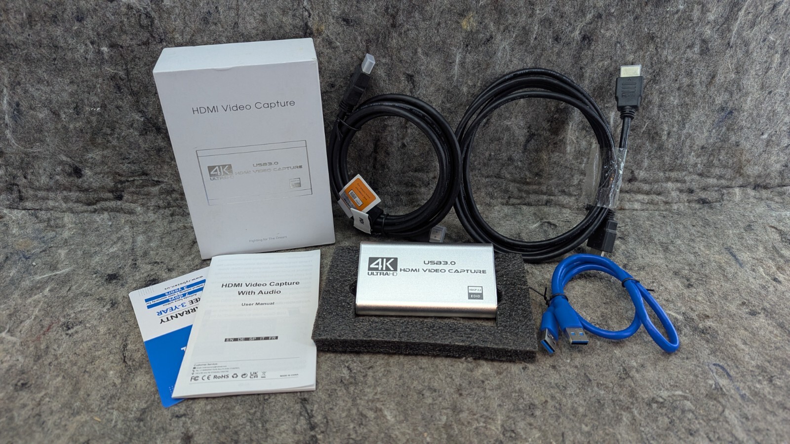 4K Audio Video Capture Card, USB 3.0 HDMI Video Capture Device w/ HDMI Cables