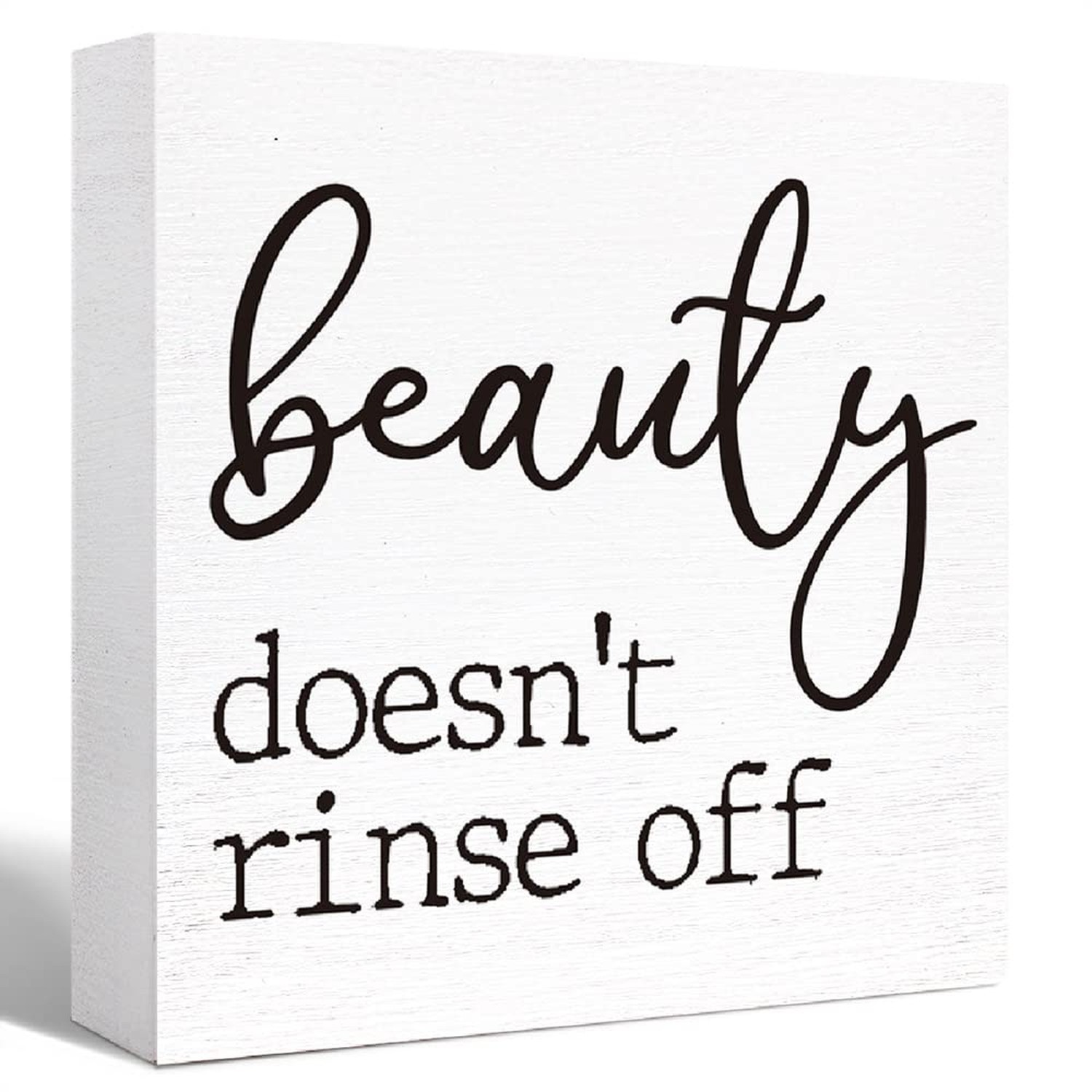 Funny Bathroom Sign Shelf Decor,Beauty Doesn't Rinse Off Wood Block Sign for ...