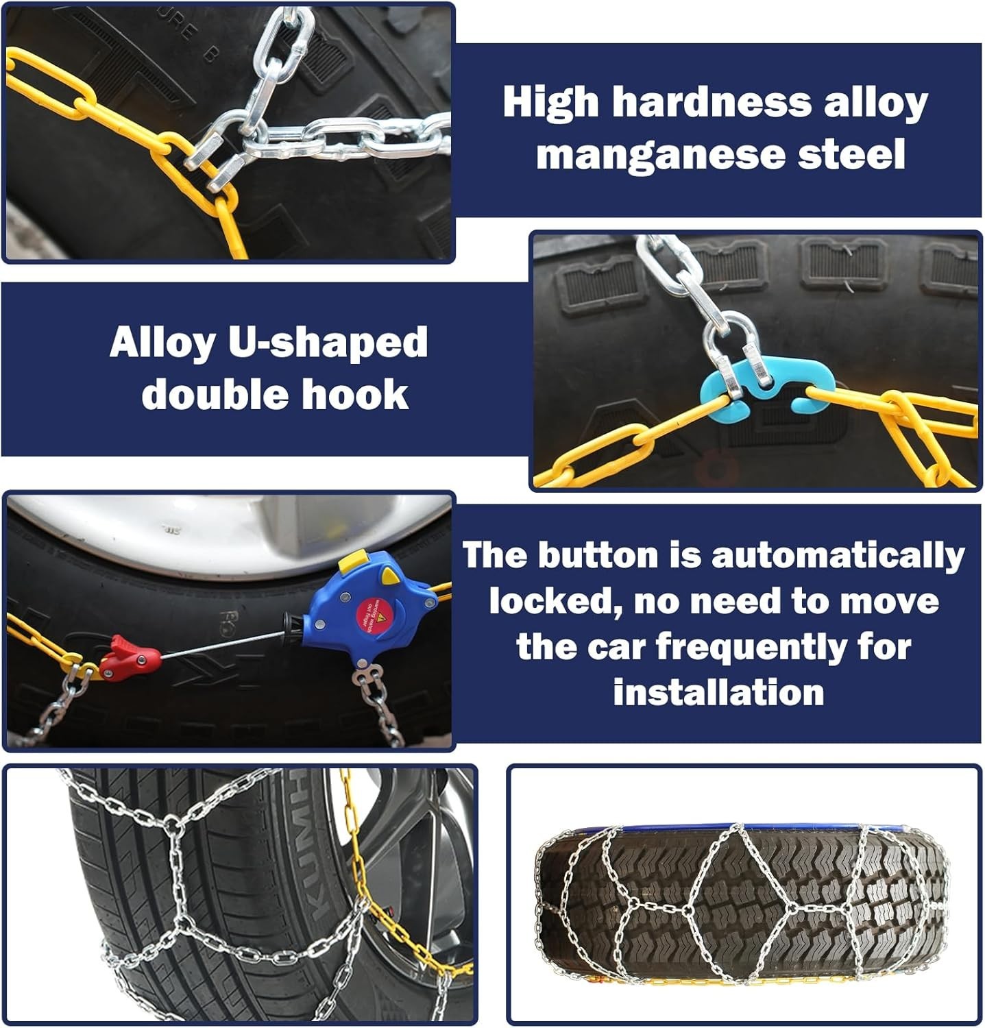 Snow Tire Chains HKN-110 Quick Fit Auto Fix Passenger SUV Set 2