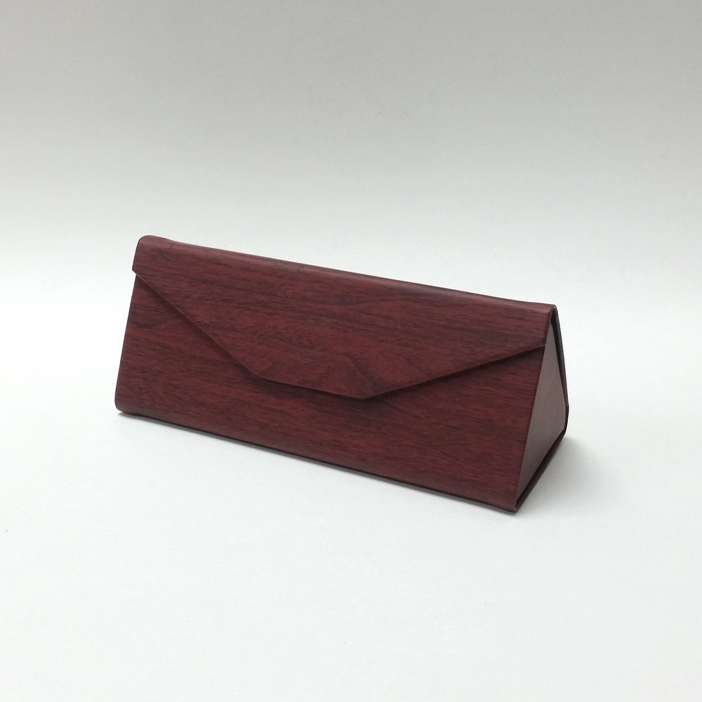 Foldable Eyeglass Sunglass Case Faux Wood Leather Burgundy Magnetic Closer