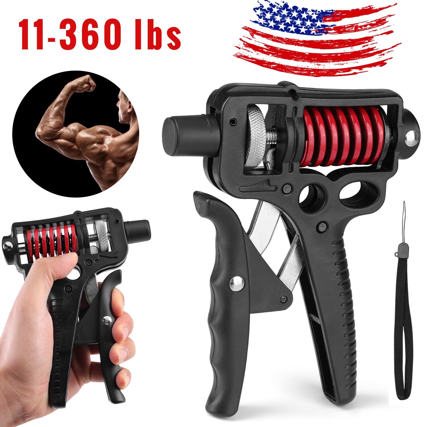 11-360 lbs Adjustable Hand Gripper Grip Strengthener Finger Expander Power Train