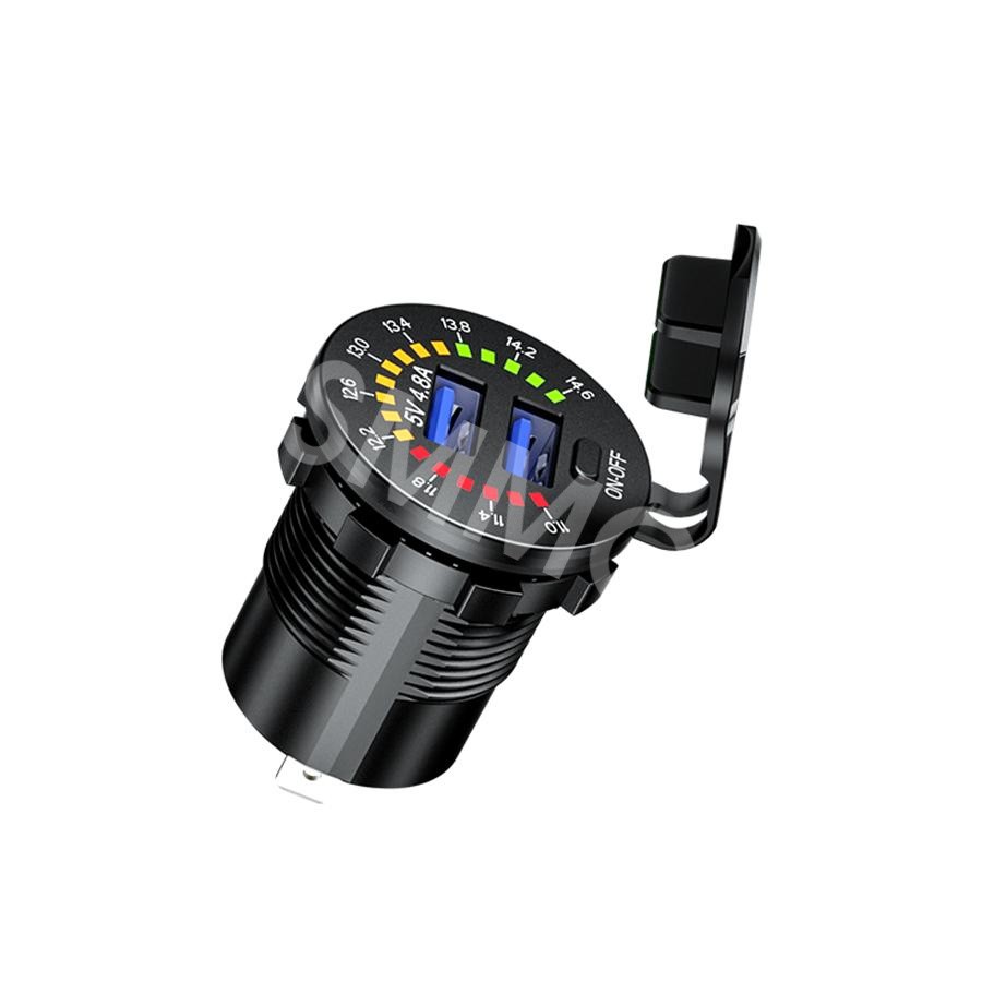 Car Charger Socket Dual USB Fast Charging For Mobile Phone W/Digital Voltmeter
