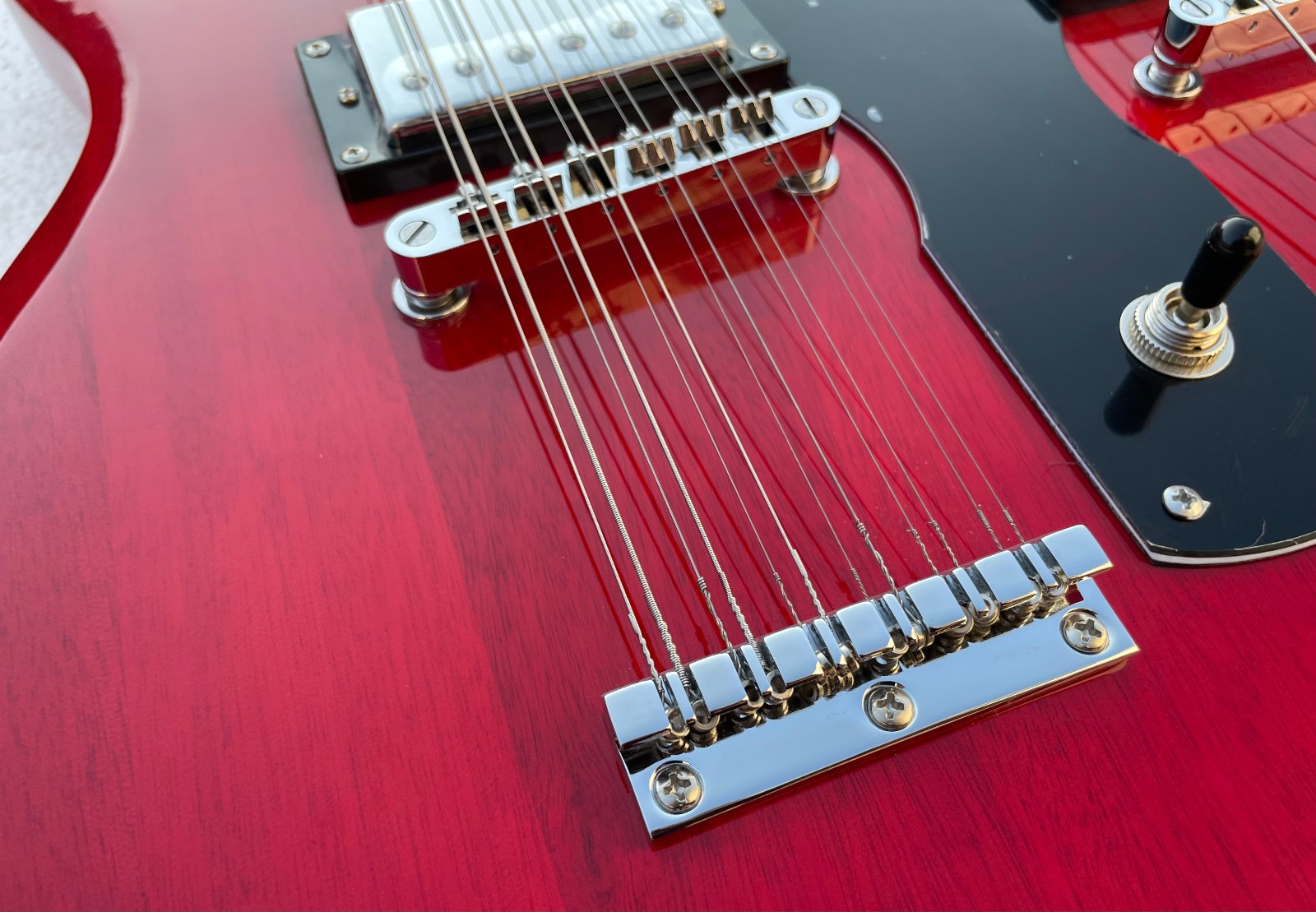 Double Neck 6 & 12 String Electric Guitar Bone Nut Glossy Finished Solid Body