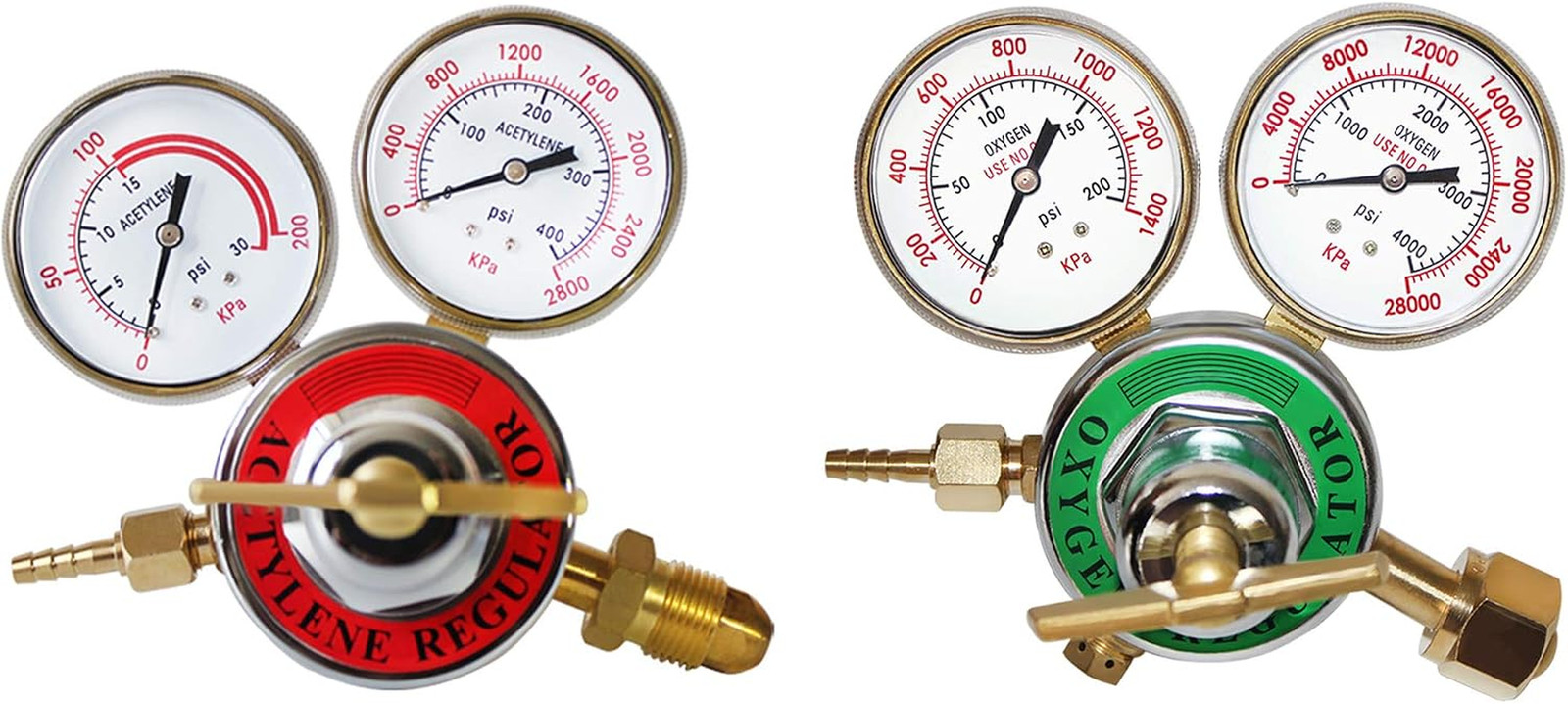 2 Piece Dual Welding Gas Gauges Oxygen (CGA-540) and Acetylene (CGA-510) Regulat
