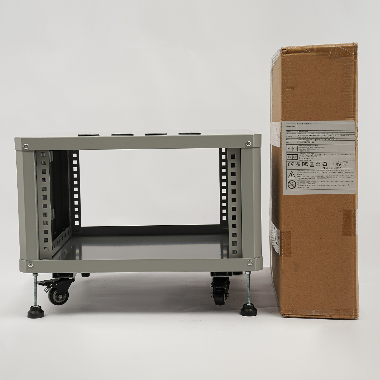 6U Stereo&Studio Rack w/ 4 Wheels, Rolling Network Cabinet Open Frame Rack