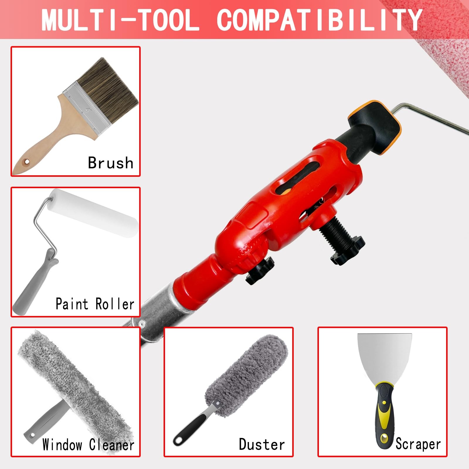 Multi-Angle Paint Brush Extender for High Ceilings, Extension Pole Attachment