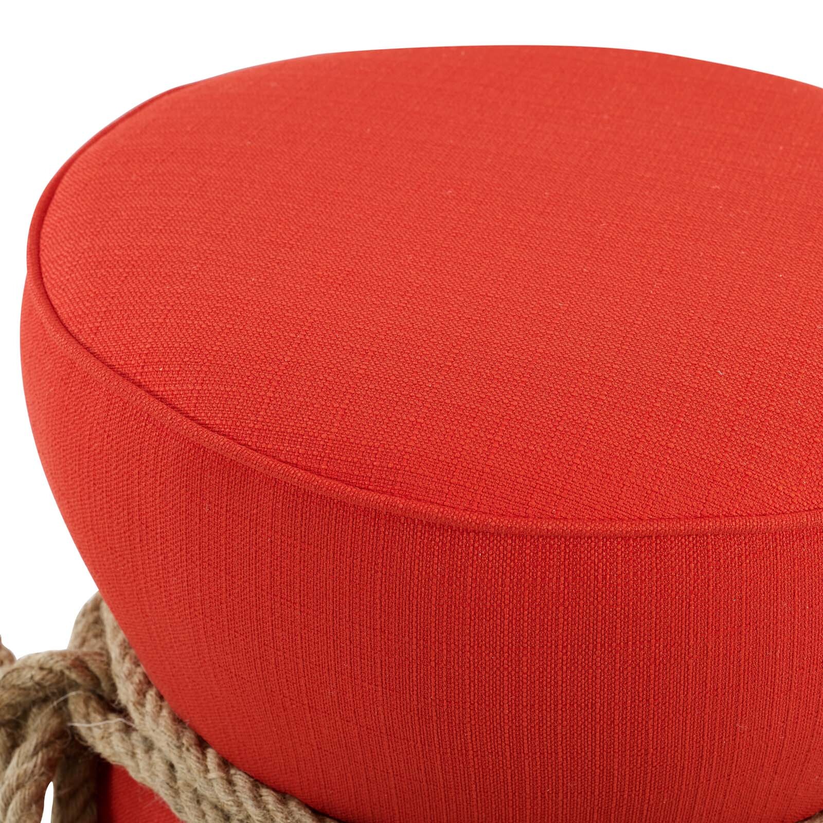 Modway Beat Upholstered Fabric Nautical Rope Round Ottoman in Atomic Red