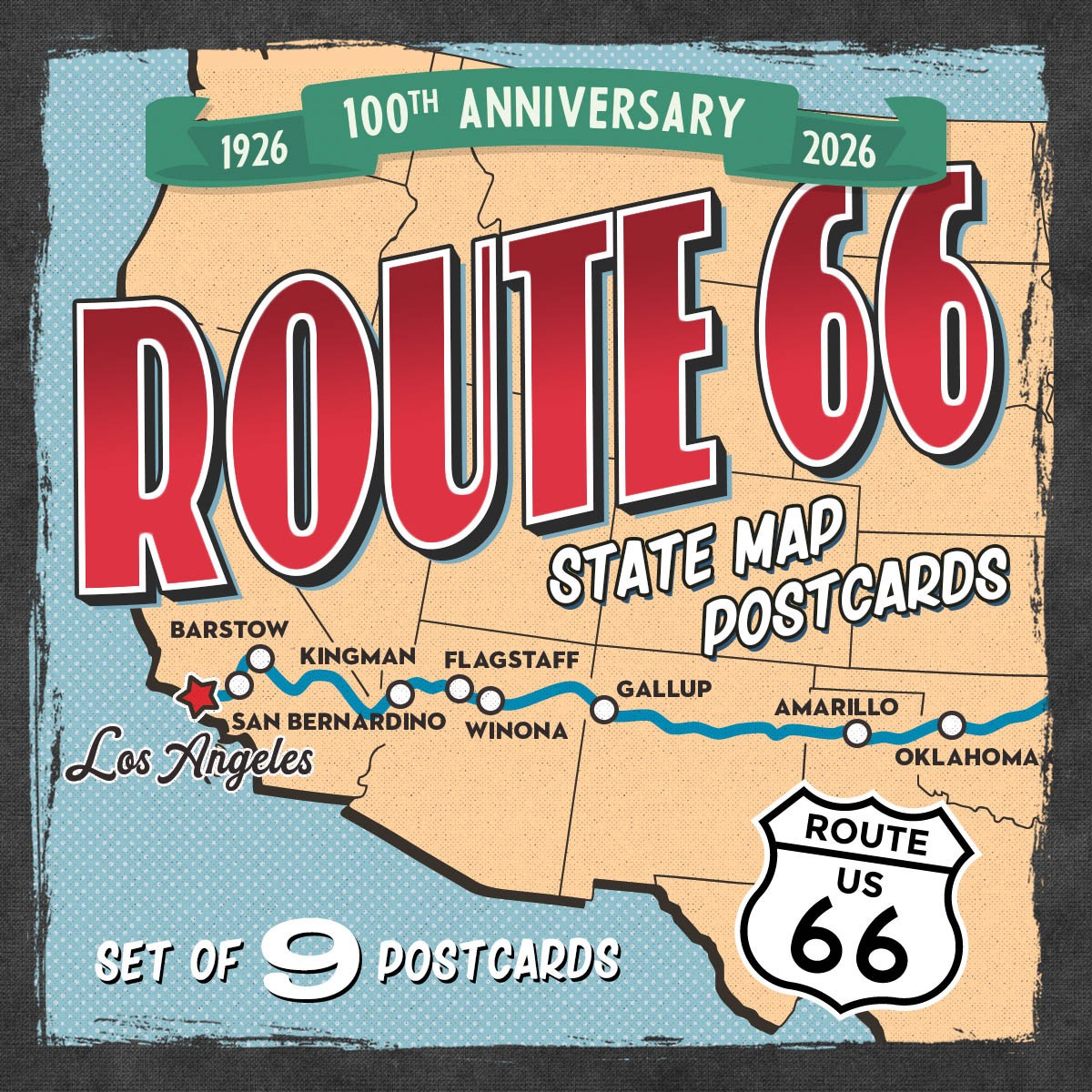 Collection of Route 66 State Map Postcards | Set of 9 | 100th Anniversary