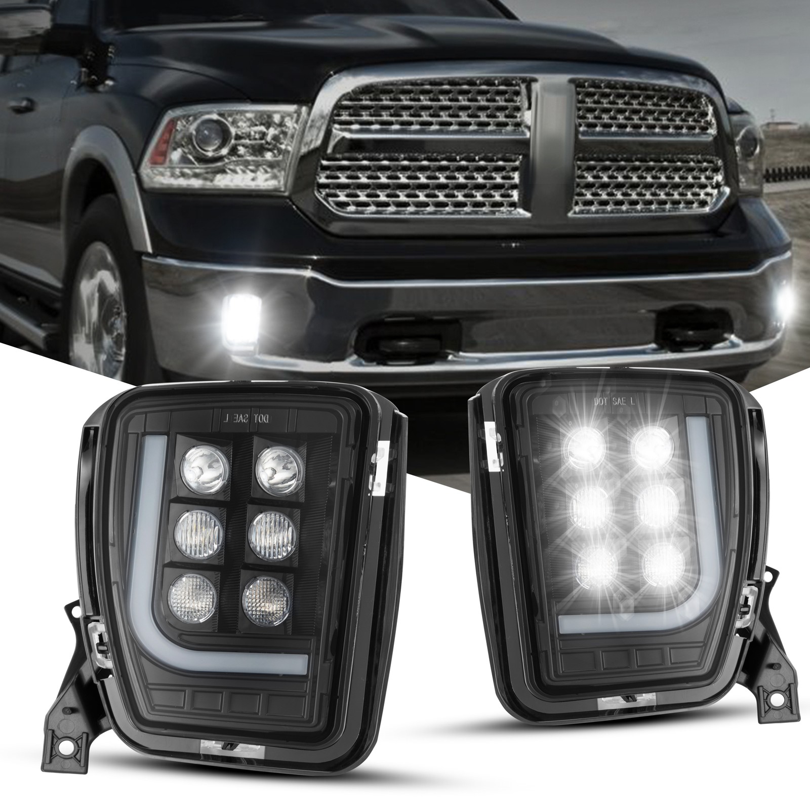 36W LED FOG LIGHTS FOR DODGE RAM 1500 2013-2018 Black